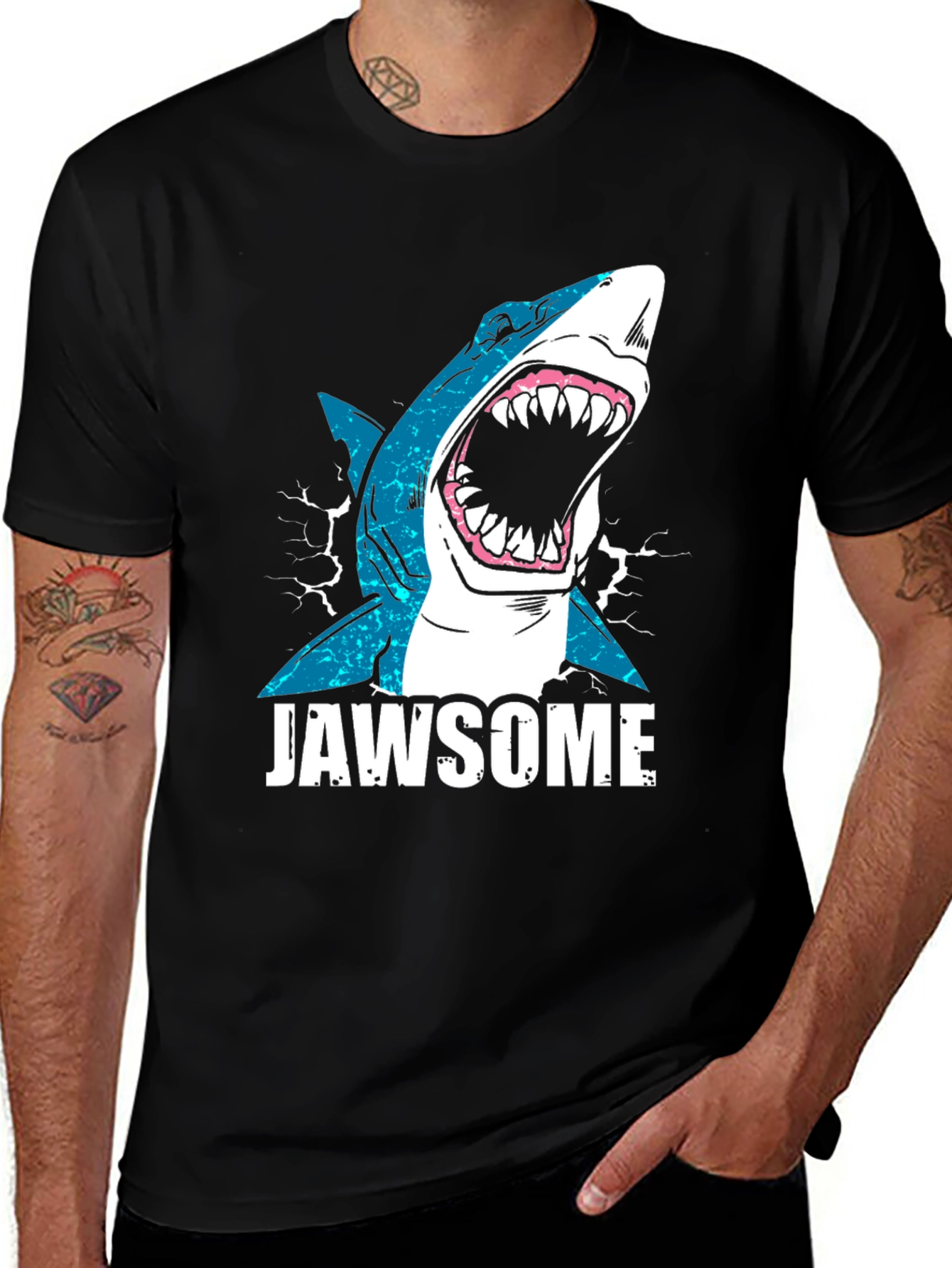 Variant 20 of Jawsome Shark Graphic Tee - Black Cotton T-Shirt