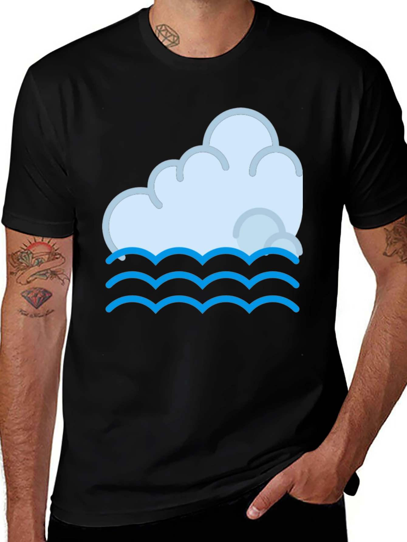 Variant 4 of Cloud Wave Graphic Tee - Black Cotton T-Shirt