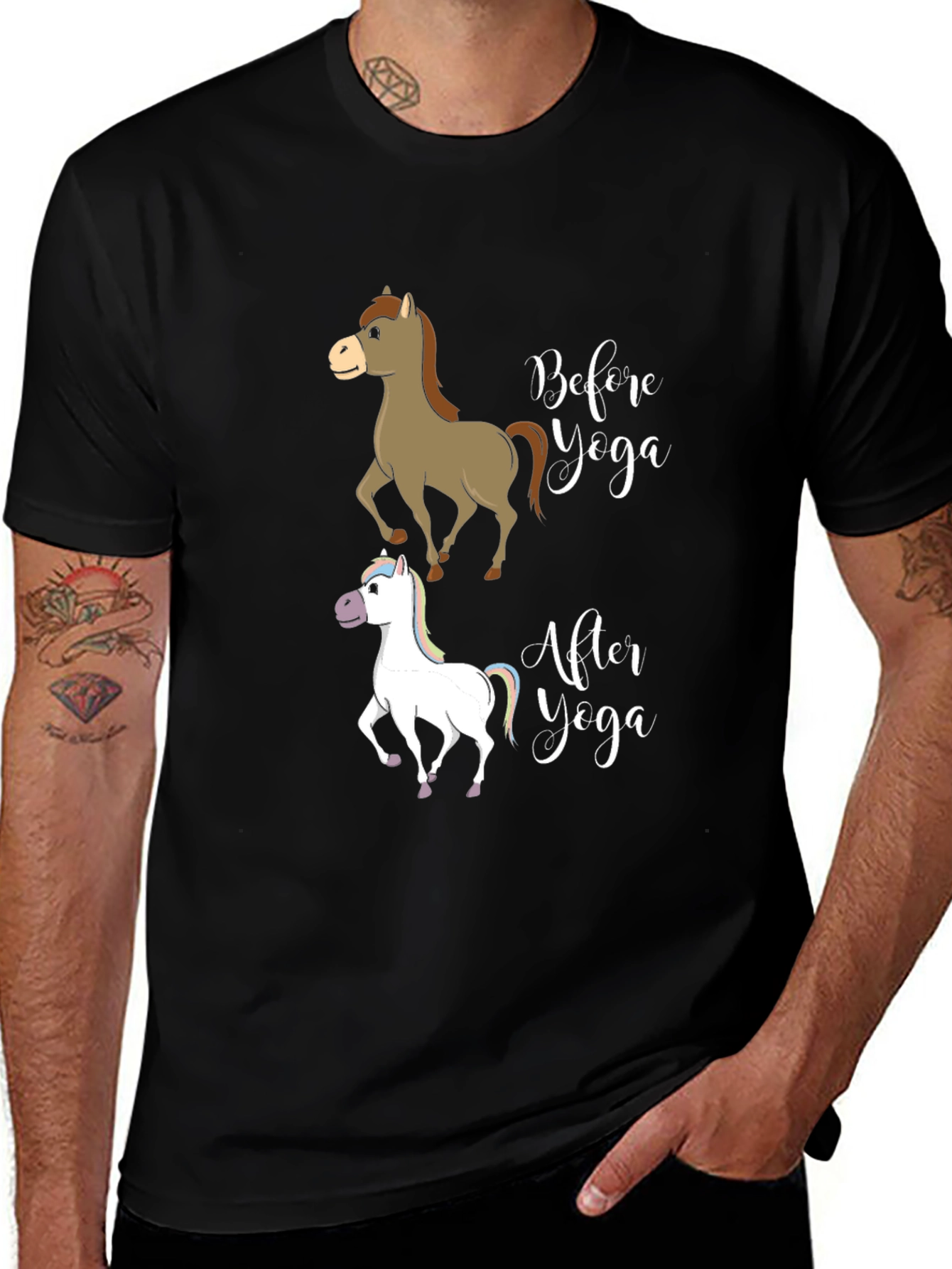 Variant 13 of Funny Yoga Horse Graphic Tee - Men's Black T-Shirt