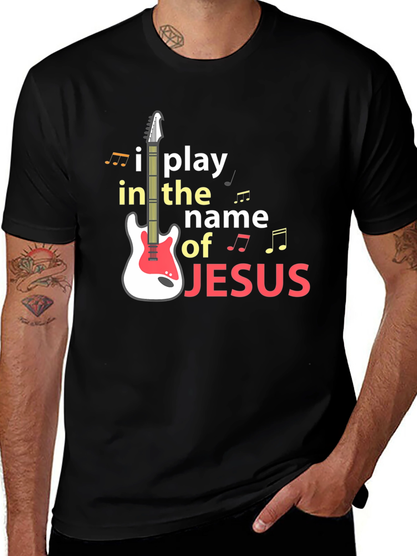 Variant 30 of I Play in the Name of Jesus Guitar T-Shirt