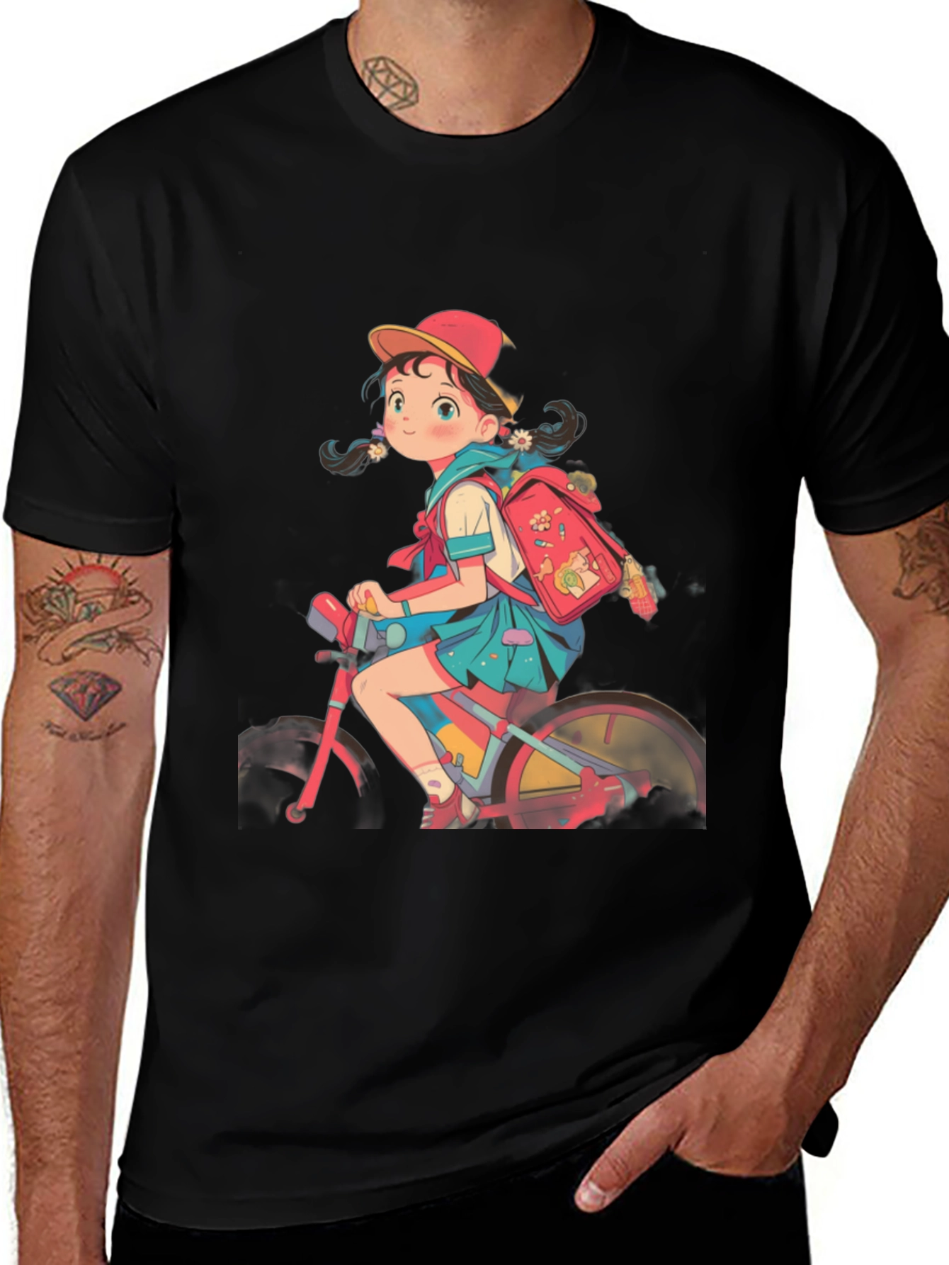 Variant 5 of Anime Girl Riding Bicycle Graphic Tee