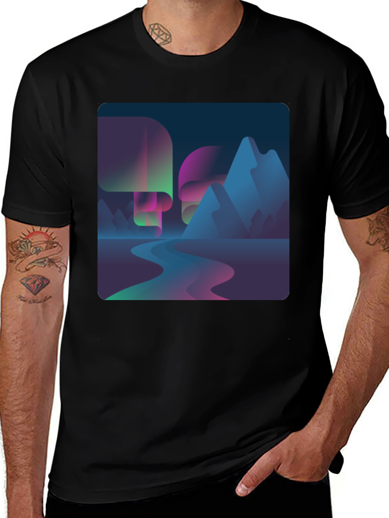 Variant 28 of Aurora Borealis Graphic Print Black T-Shirt