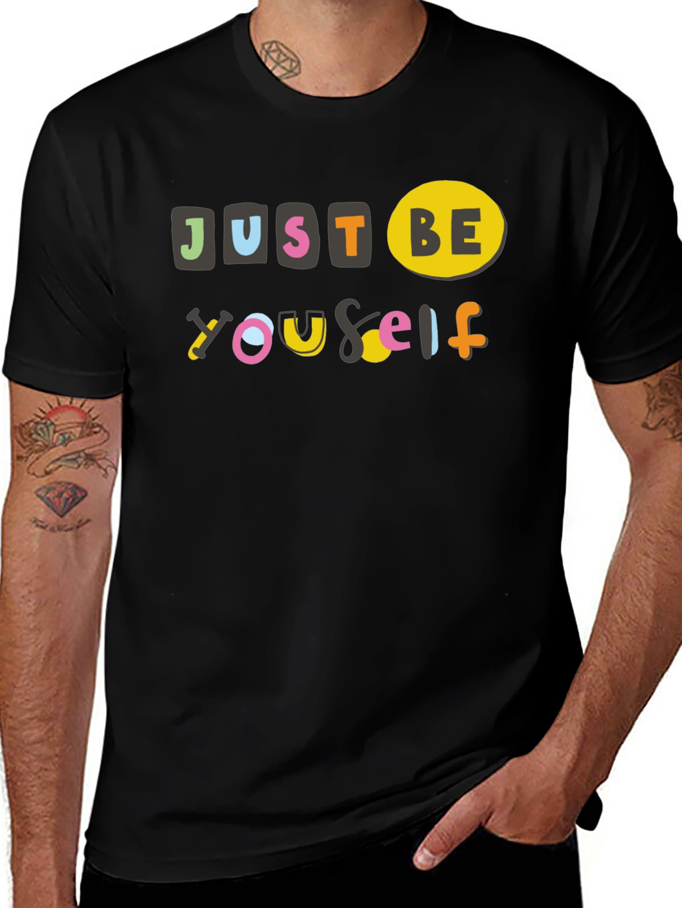 Variant 9 of Just Be Yourself Graphic Tee - Black Cotton