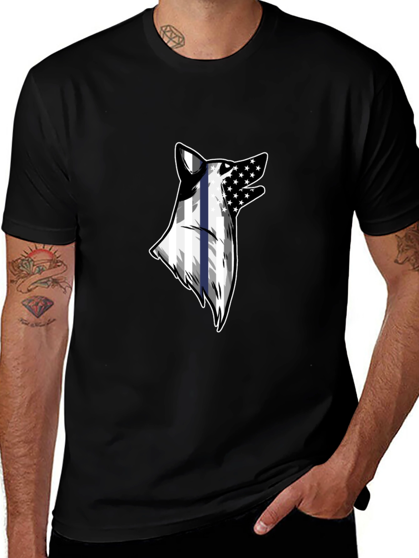 Variant 6 of Thin Blue Line Wolf Black T-Shirt