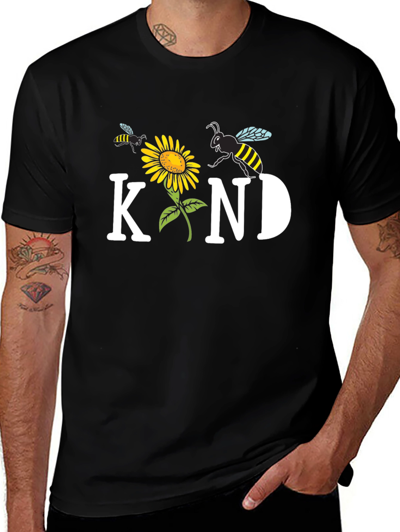 Variant 19 of Kind Bee Sunflower Graphic Tee - Unisex Black T-Shirt