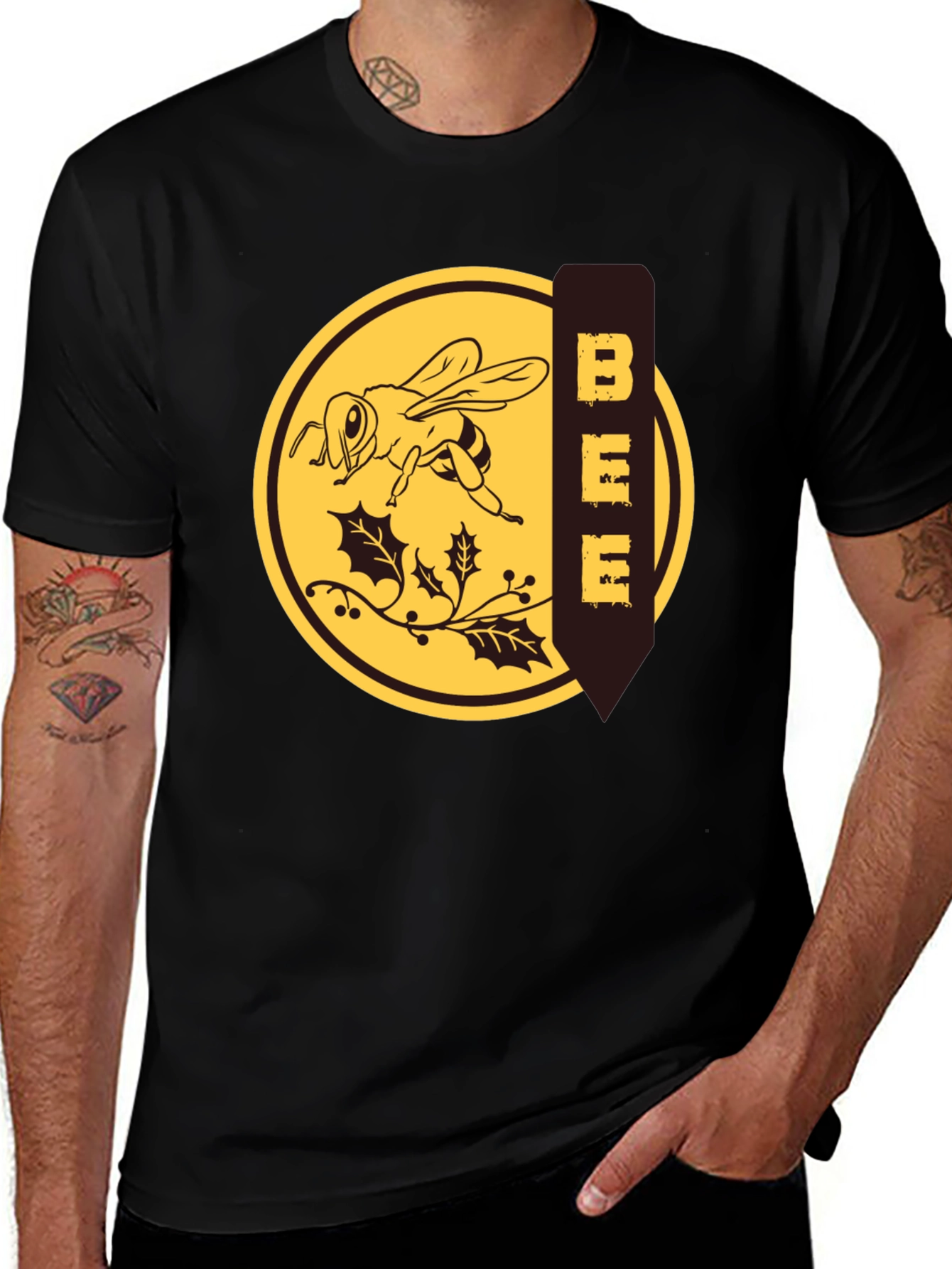 Variant 9 of Bee Graphic T-Shirt - Black Crew Neck Tee