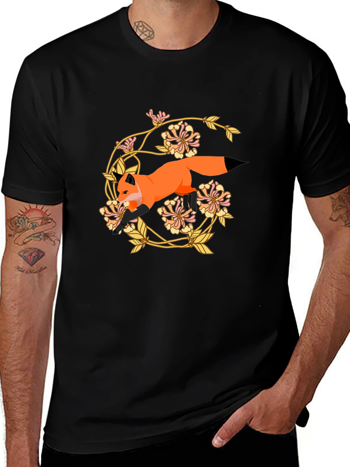 Black Fox and Floral Graphic Tee main image