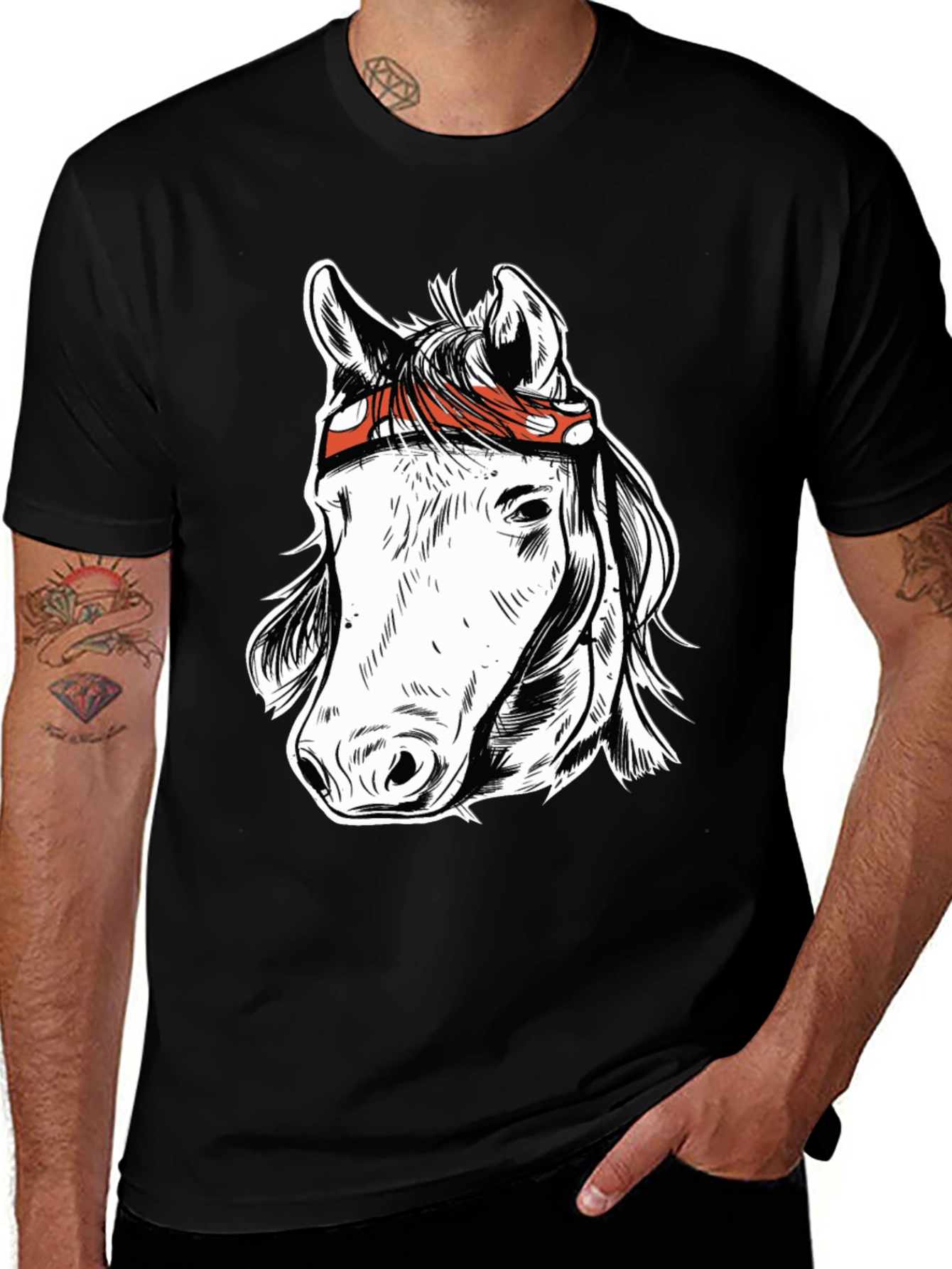 Variant 3 of Horse Graphic Tee - Black Cotton Blend T-Shirt
