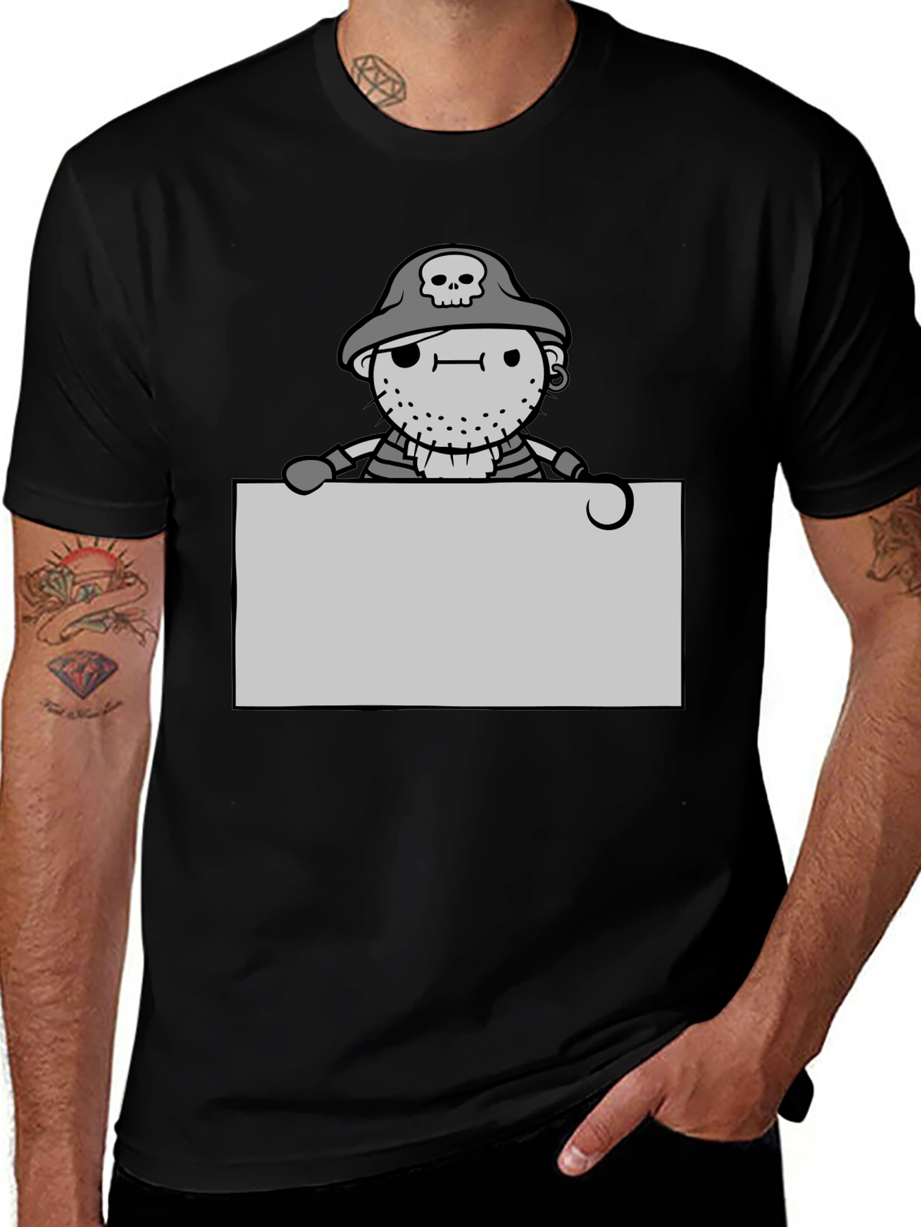 Cartoon Pirate Graphic Tee - Black Unisex T-Shirt