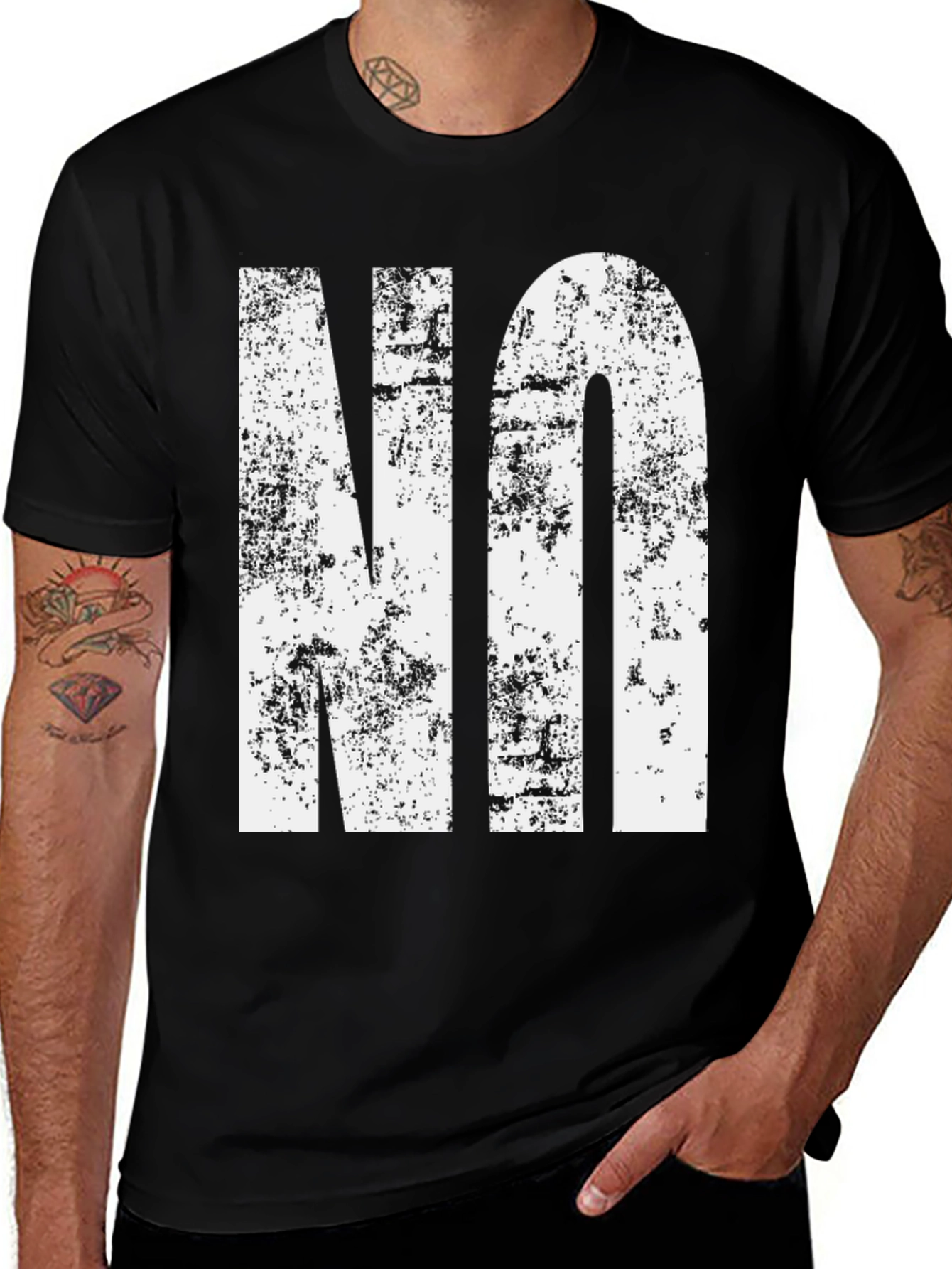 Variant 4 of Distressed NO Graphic Black T-Shirt