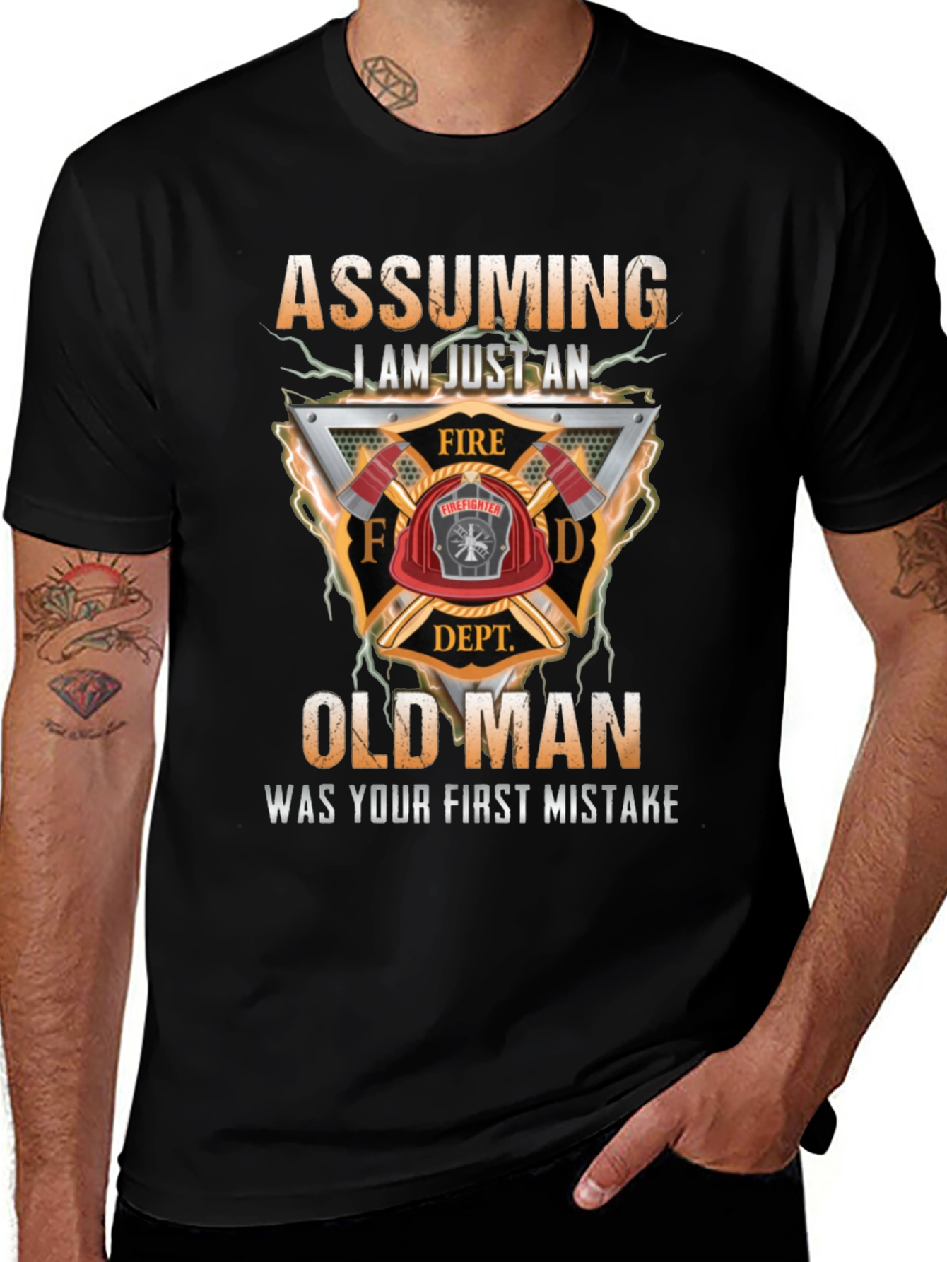 Variant 19 of Firefighter Old Man Graphic T-Shirt - Assuming I Am Just An