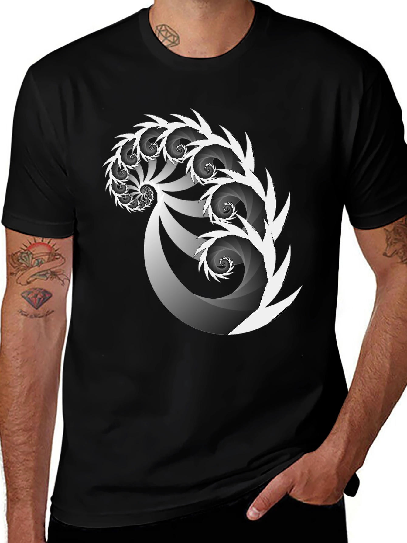 Variant 4 of Abstract Spiral Graphic Tee - Men's Black T-Shirt