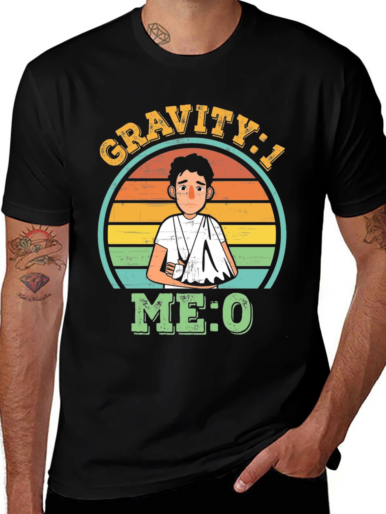 Variant 6 of Gravity 1 Me 0 Funny Broken Arm T-Shirt