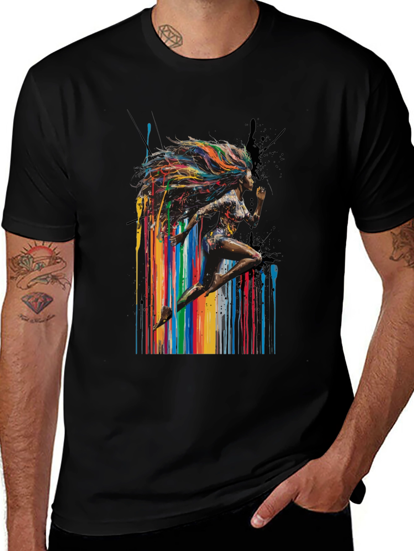 Black Colorful Runner Graphic Black T-Shirt main image
