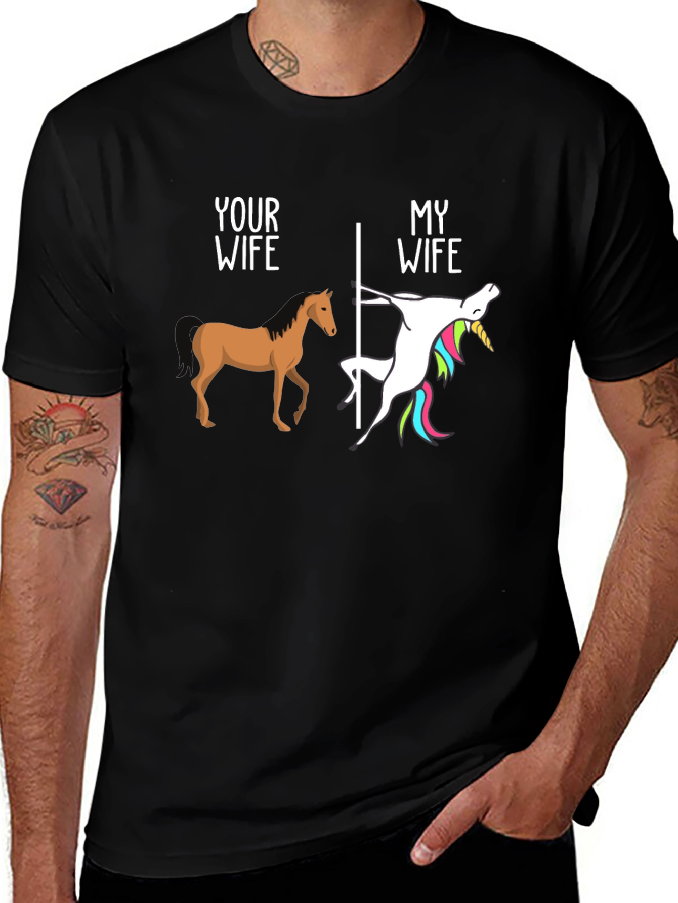 Variant 30 of Your Wife My Wife Pole Dancing Unicorn Humor T-Shirt