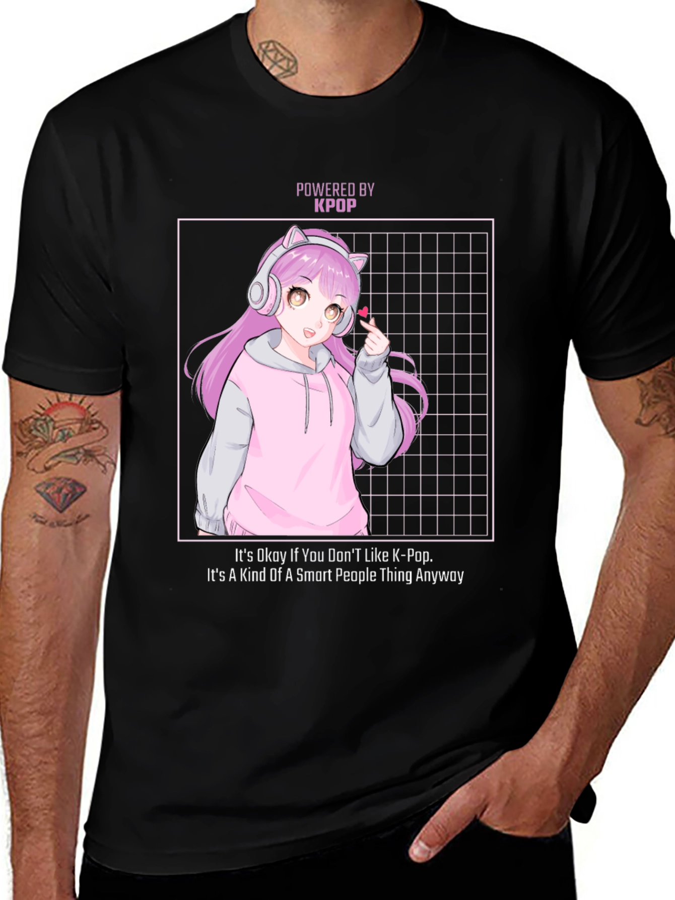 Variant 3 of K-Pop Powered Anime Girl Black T-Shirt