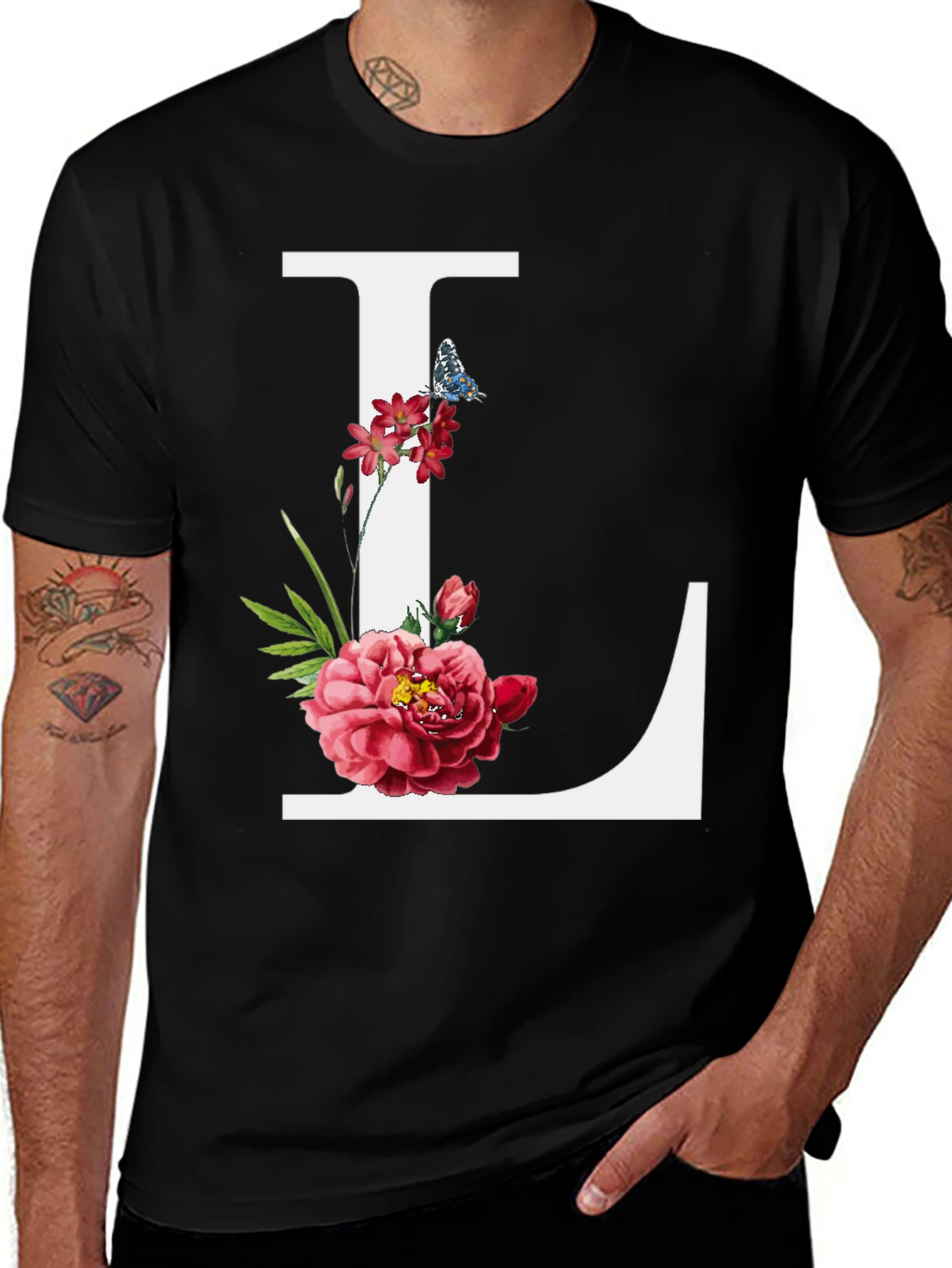Variant 25 of Floral Letter L Black T-Shirt