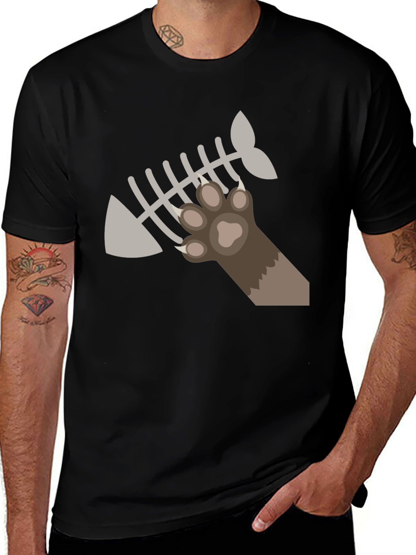 Variant 13 of Cat Paw Fishbone Graphic Tee - Black T-Shirt