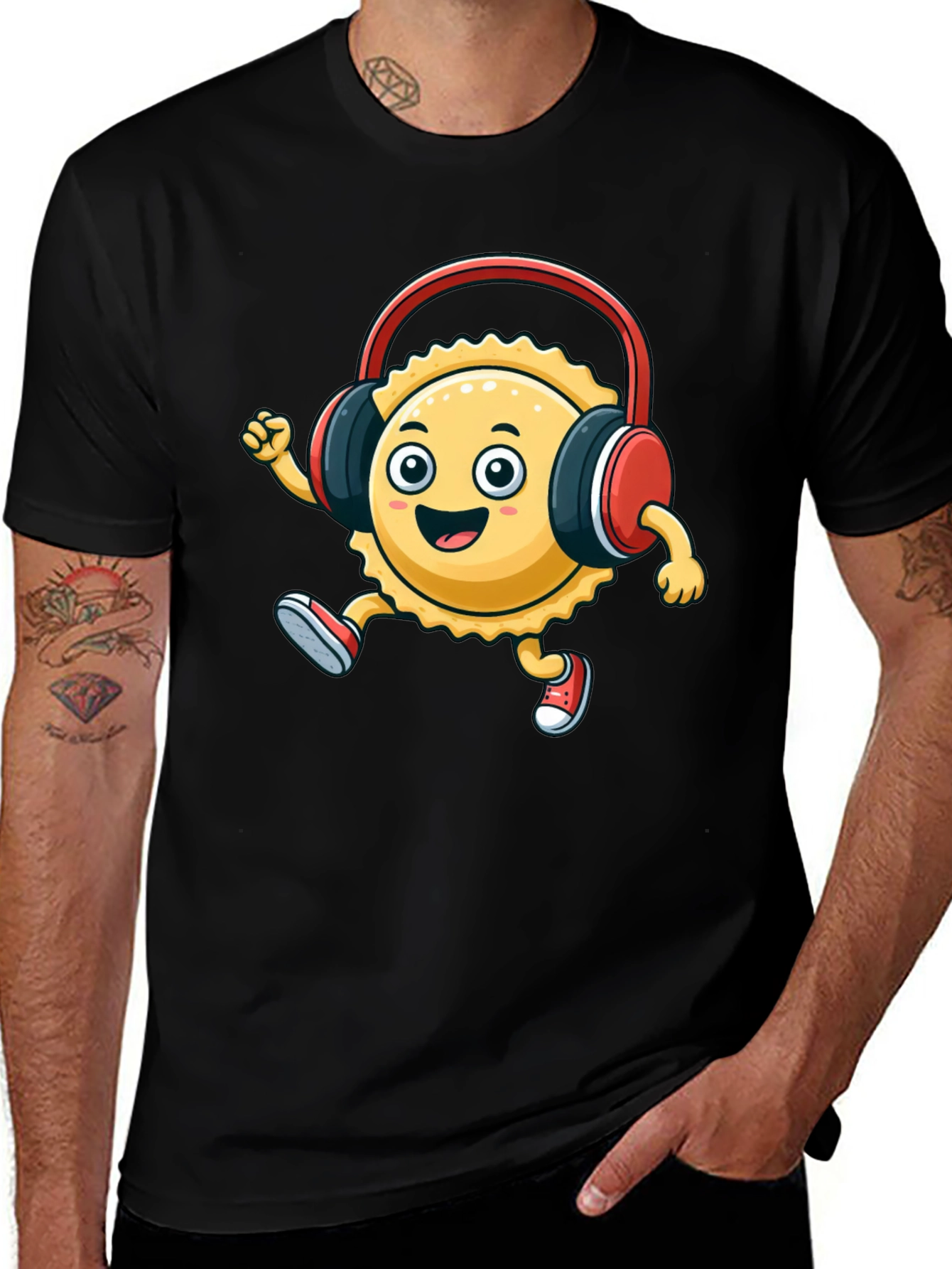 Cartoon Ravioli with Headphones T-Shirt