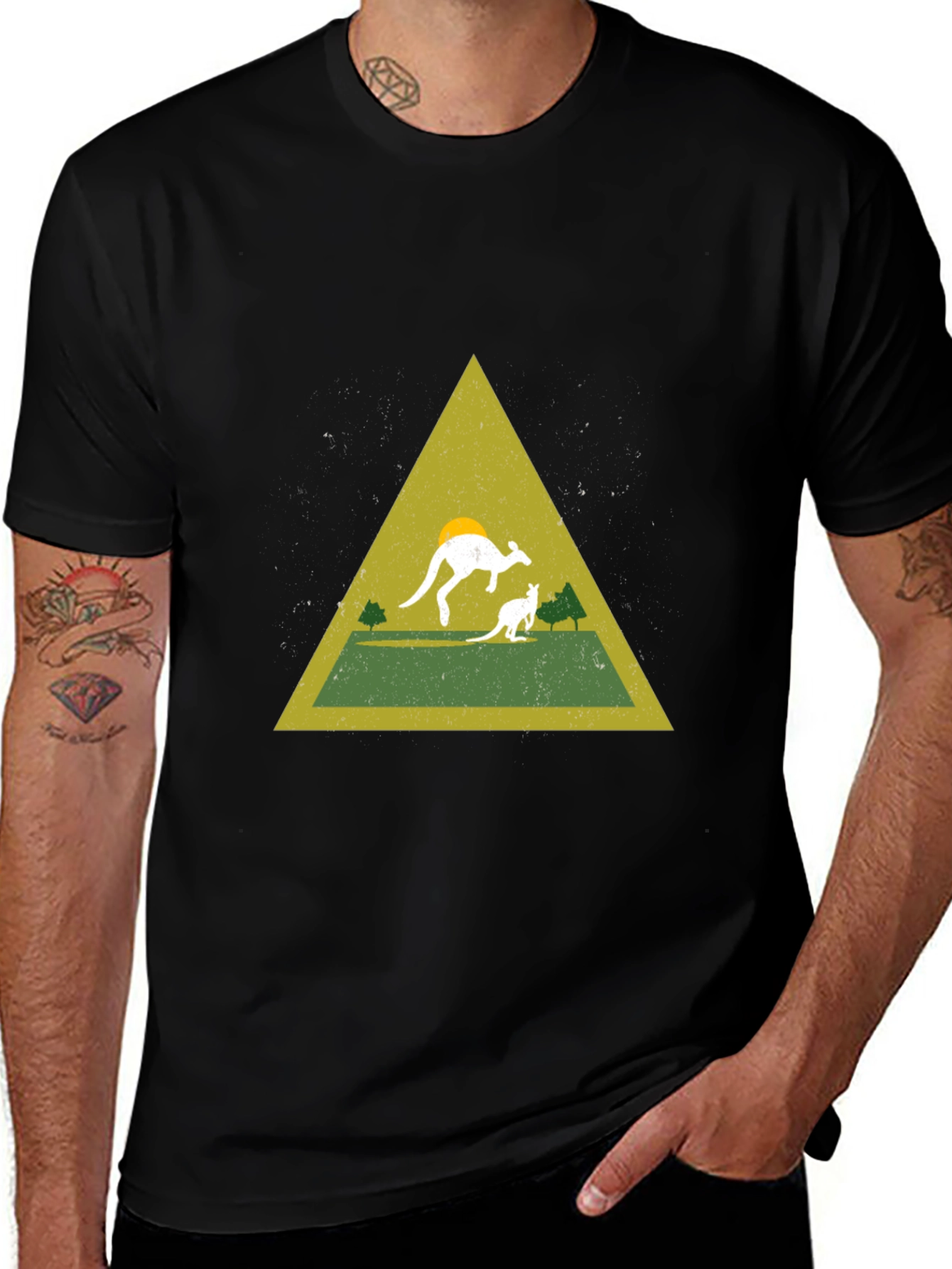 Variant 23 of Kangaroo Triangle Graphic Tee - Black