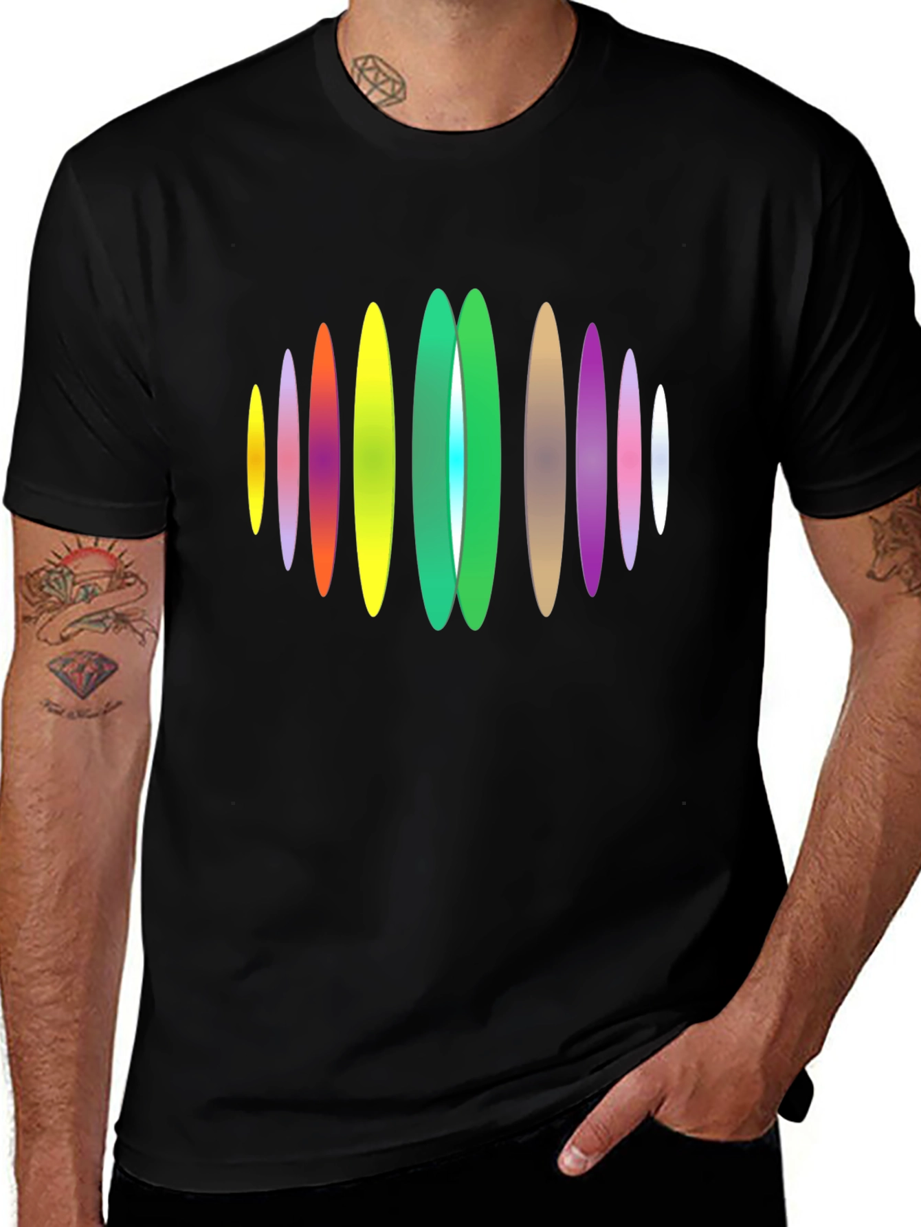 Variant 22 of Abstract Oval Design Black T-Shirt