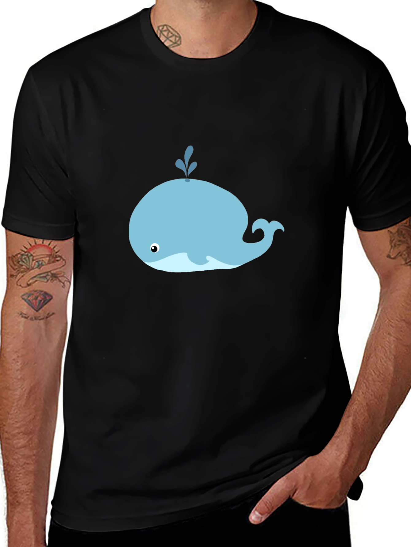 Black Cute Whale Graphic Tee - Black Cotton T-Shirt main image