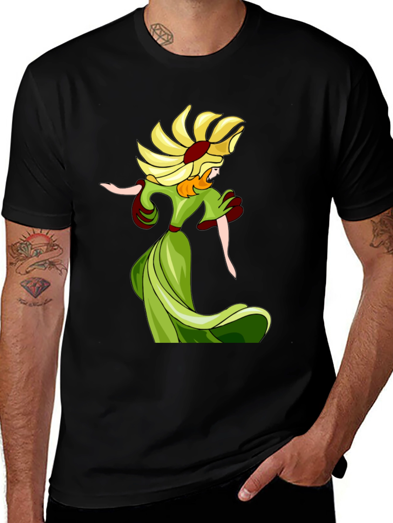 Variant 17 of Elegant Flower Fairy Graphic Black T-Shirt