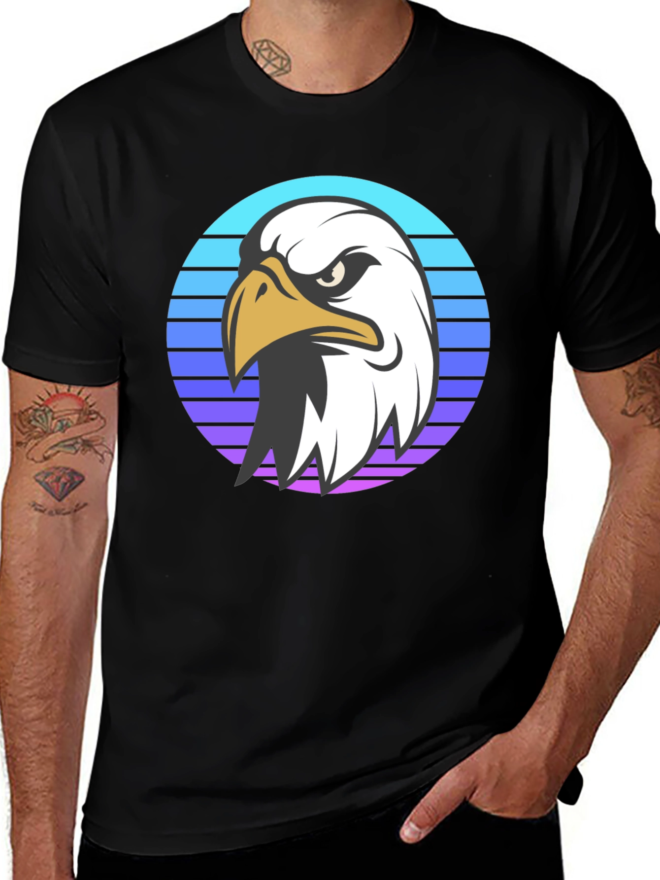 Retro Eagle Graphic Tee - Black Cotton T-Shirt