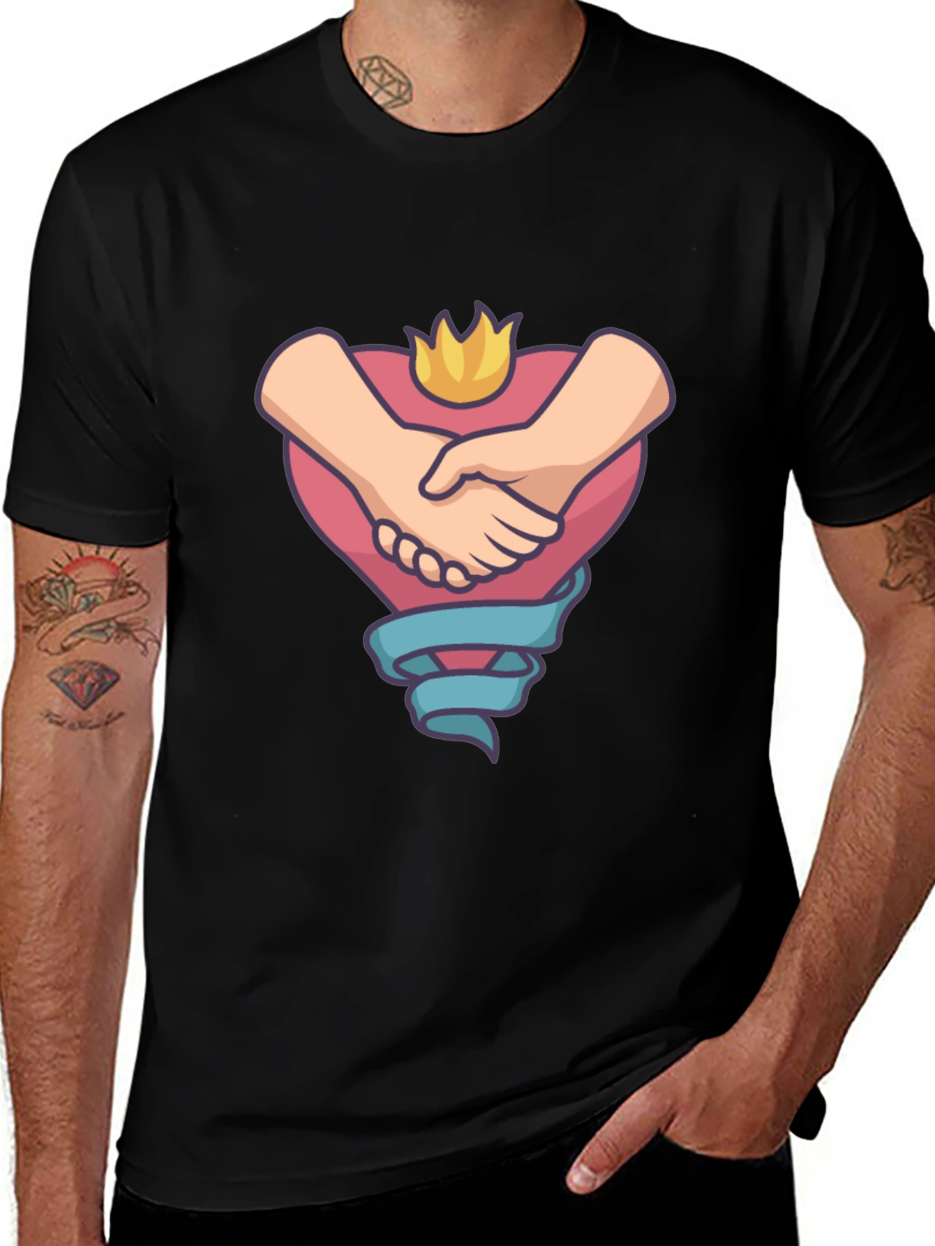 Variant 23 of Heartfelt Handshake Graphic Tee - Black Casual Shirt