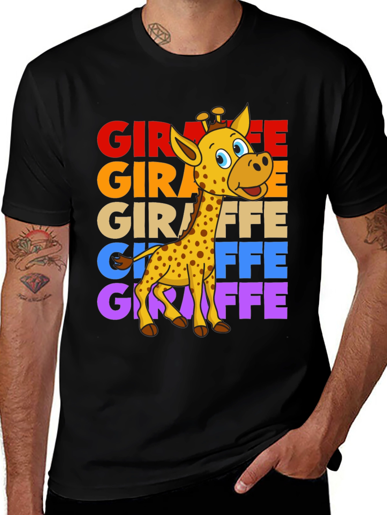 Variant 12 of Giraffe Graphic Tee - Colorful Cartoon Giraffe Design