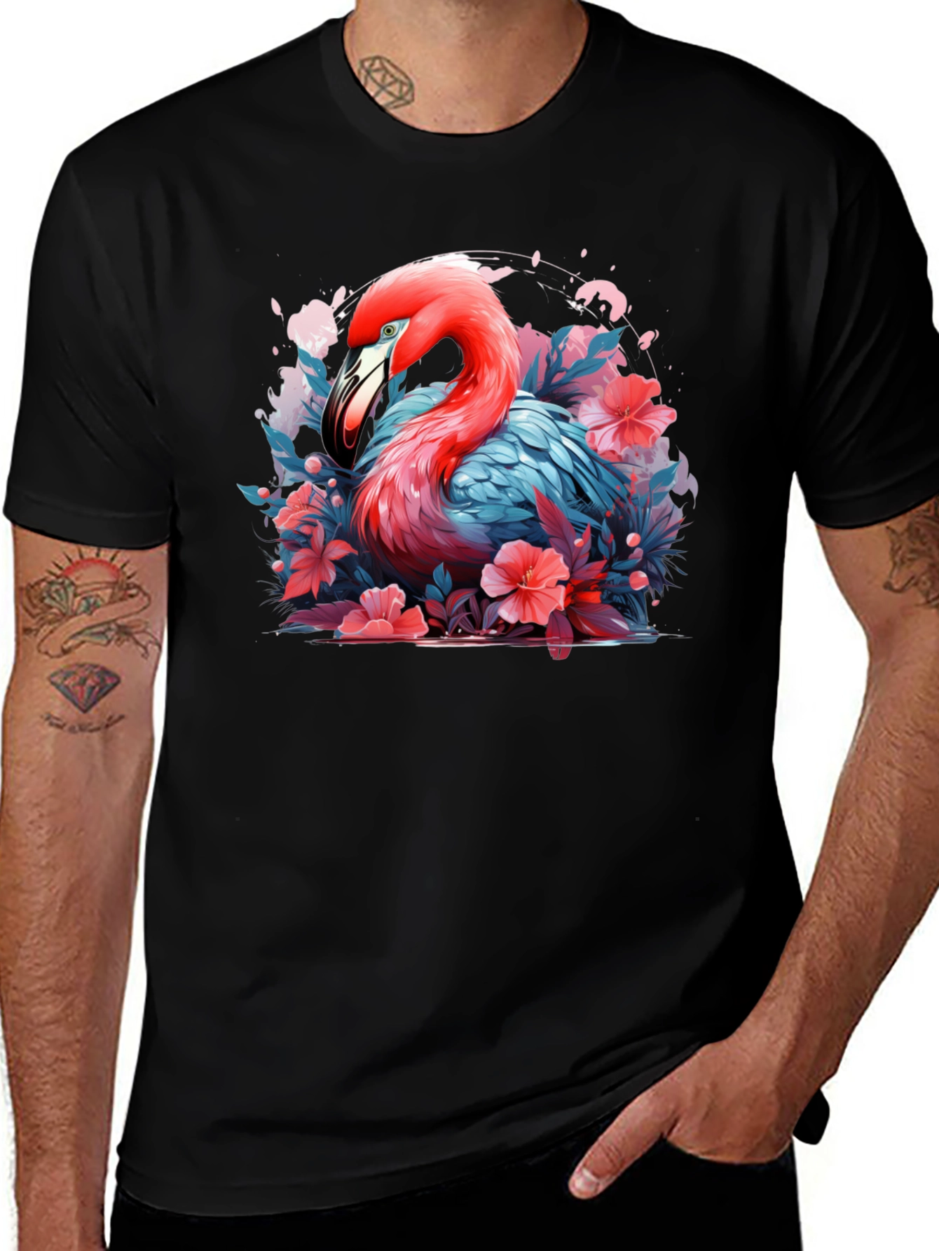Variant 30 of Flamingo Floral Graphic Black T-Shirt