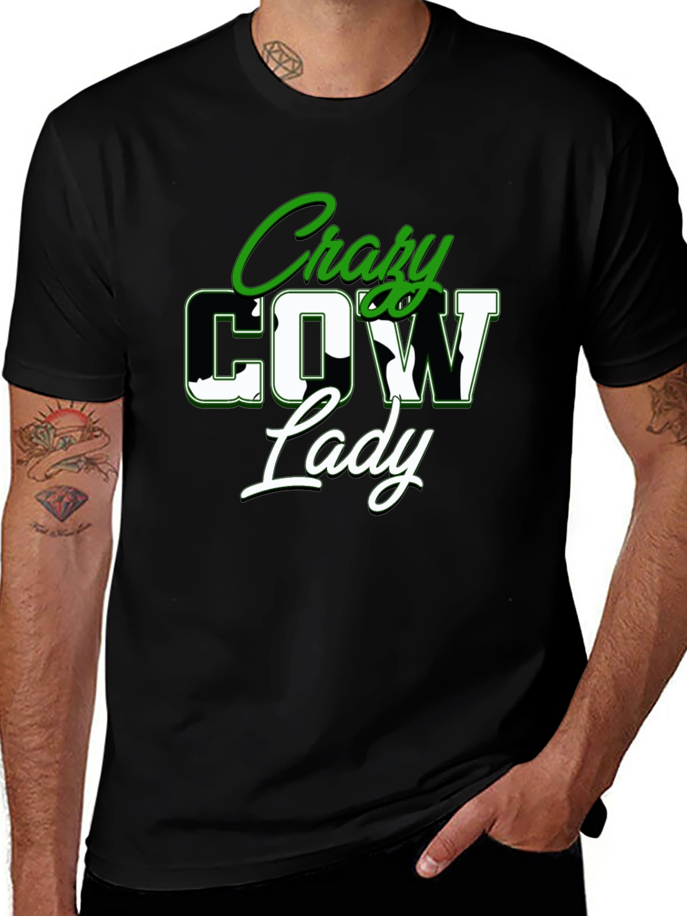 Variant 12 of Crazy Cow Lady Graphic Tee - Black