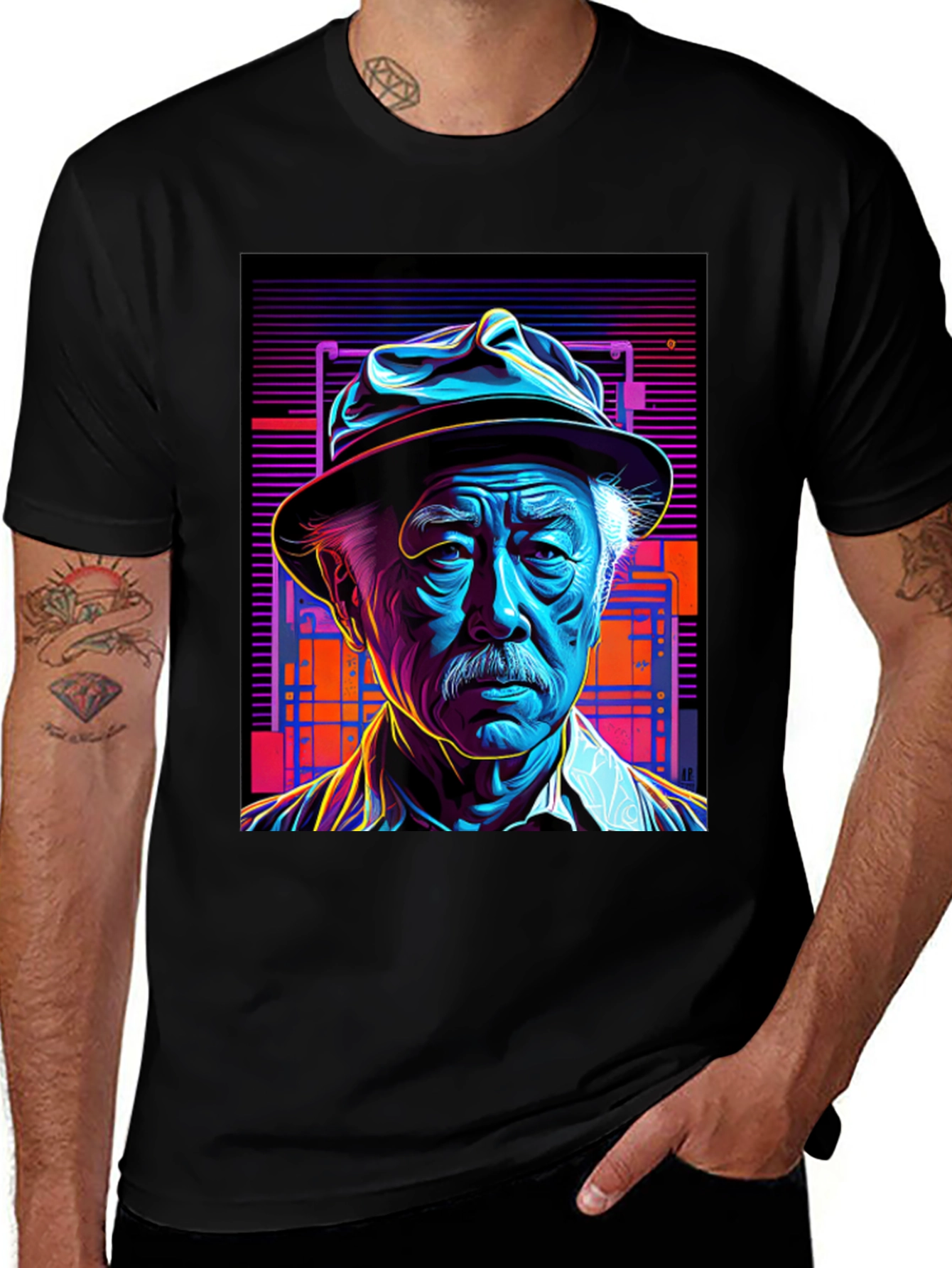 Variant 24 of Retro Portrait Tee: Neon Cyberpunk Style