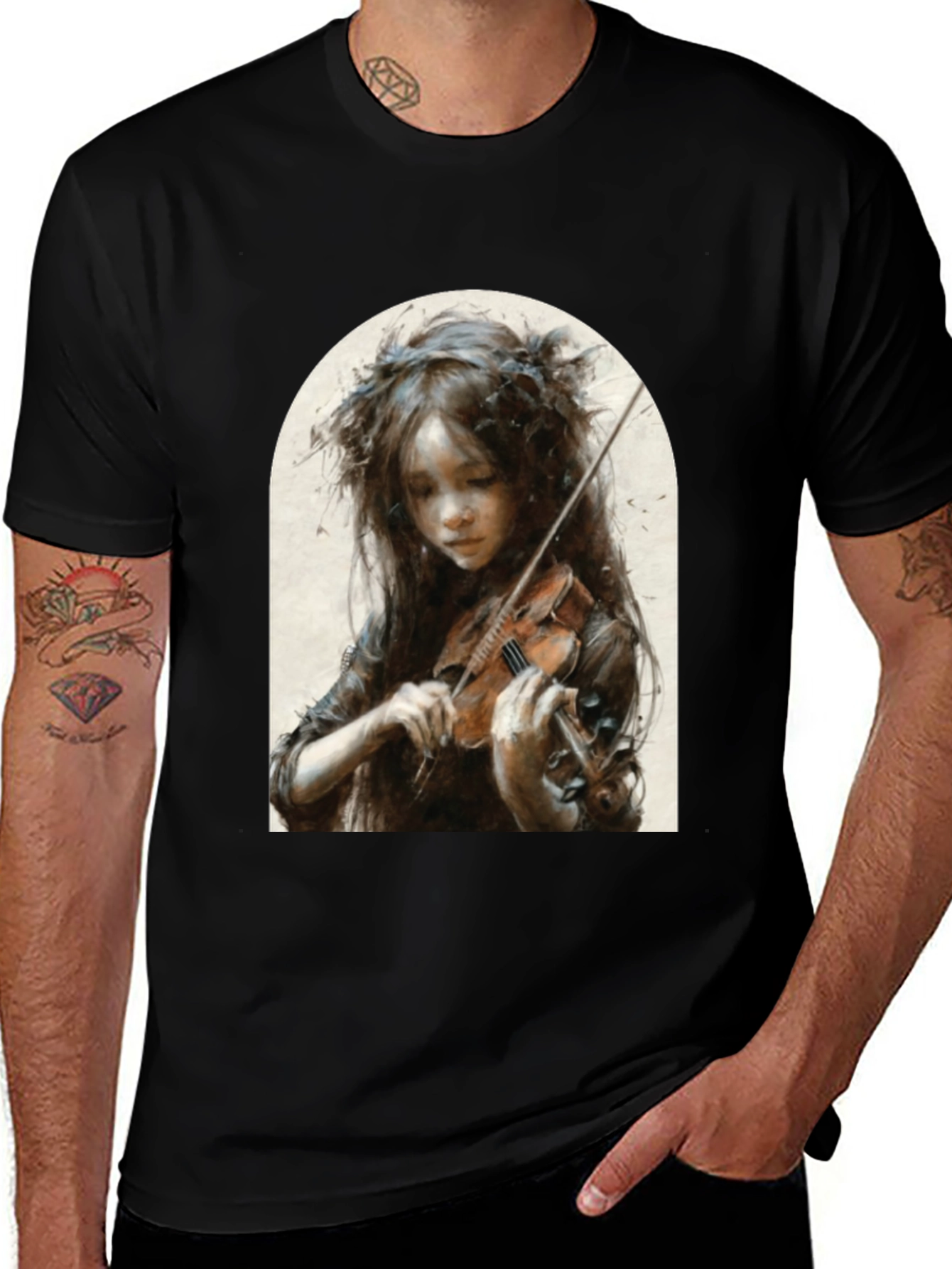 Variant 7 of Girl Playing Violin Graphic T-Shirt - Black
