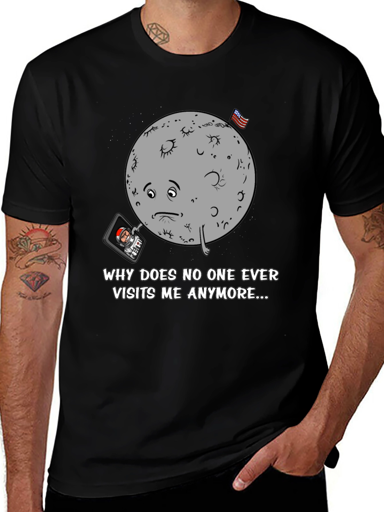 Variant 11 of Sad Moon Graphic Tee - Funny Space T-Shirt