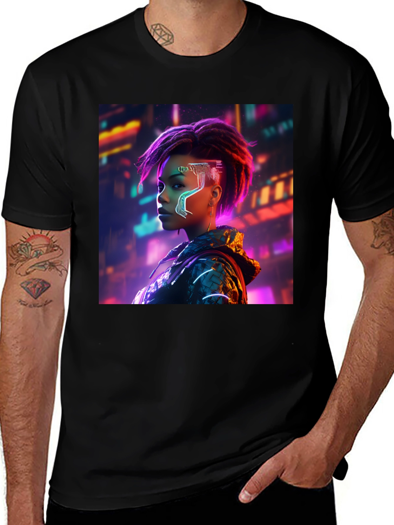 Variant 21 of Cyberpunk Woman Graphic Tee - Futuristic Streetwear