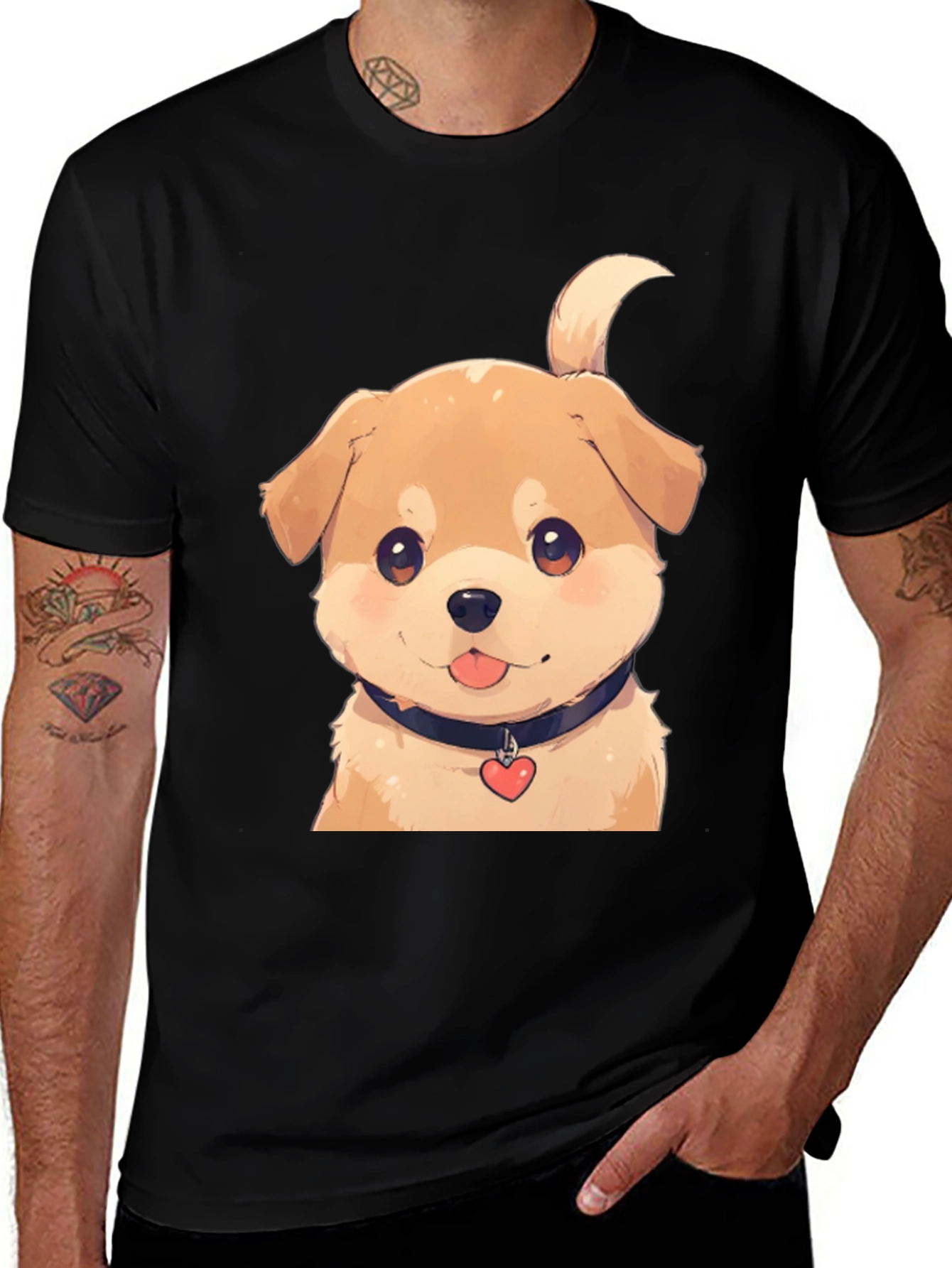 Variant 28 of Cute Puppy Graphic Tee - Black Cotton Blend