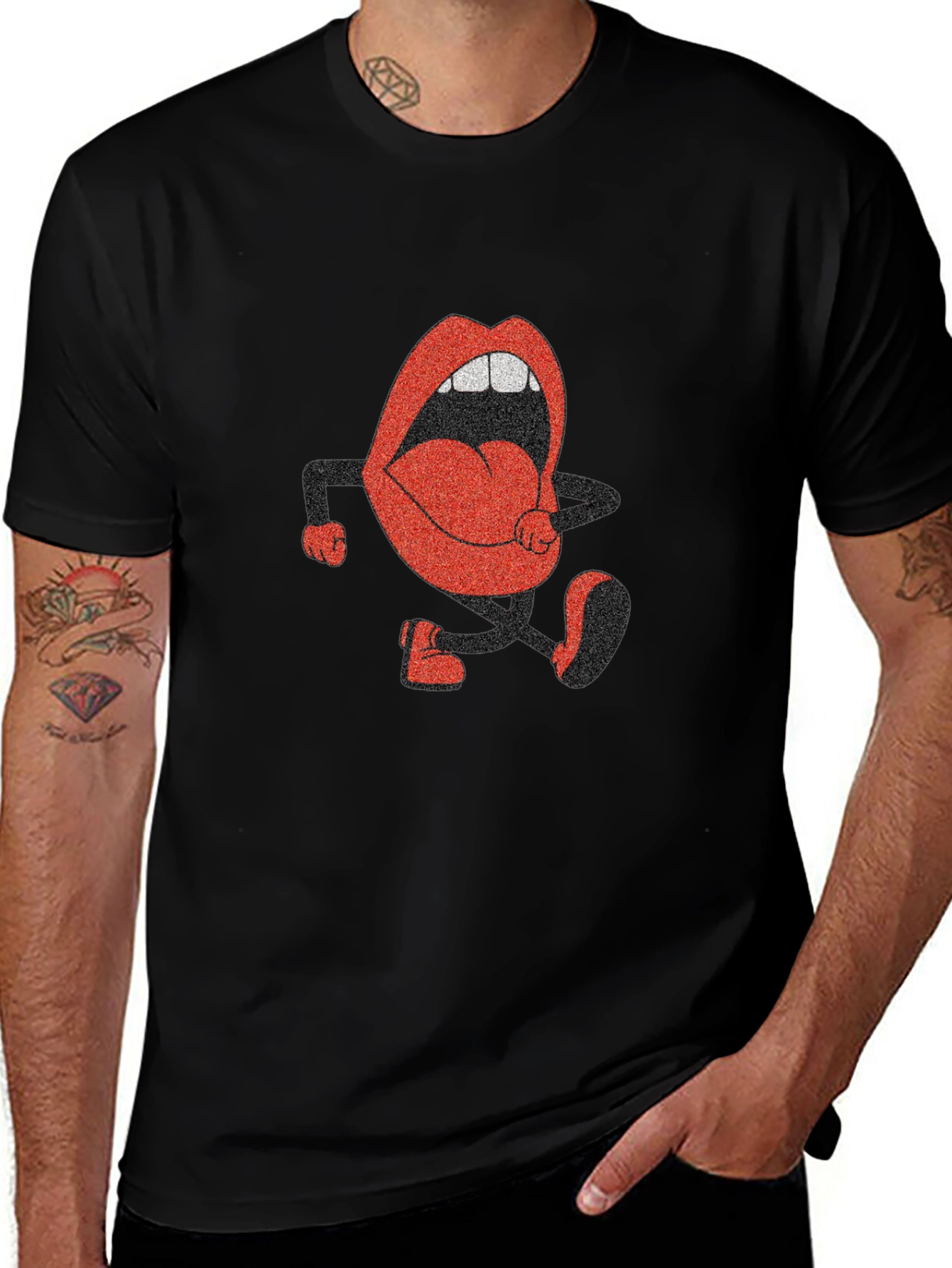 Funky Lips Graphic Black T-Shirt