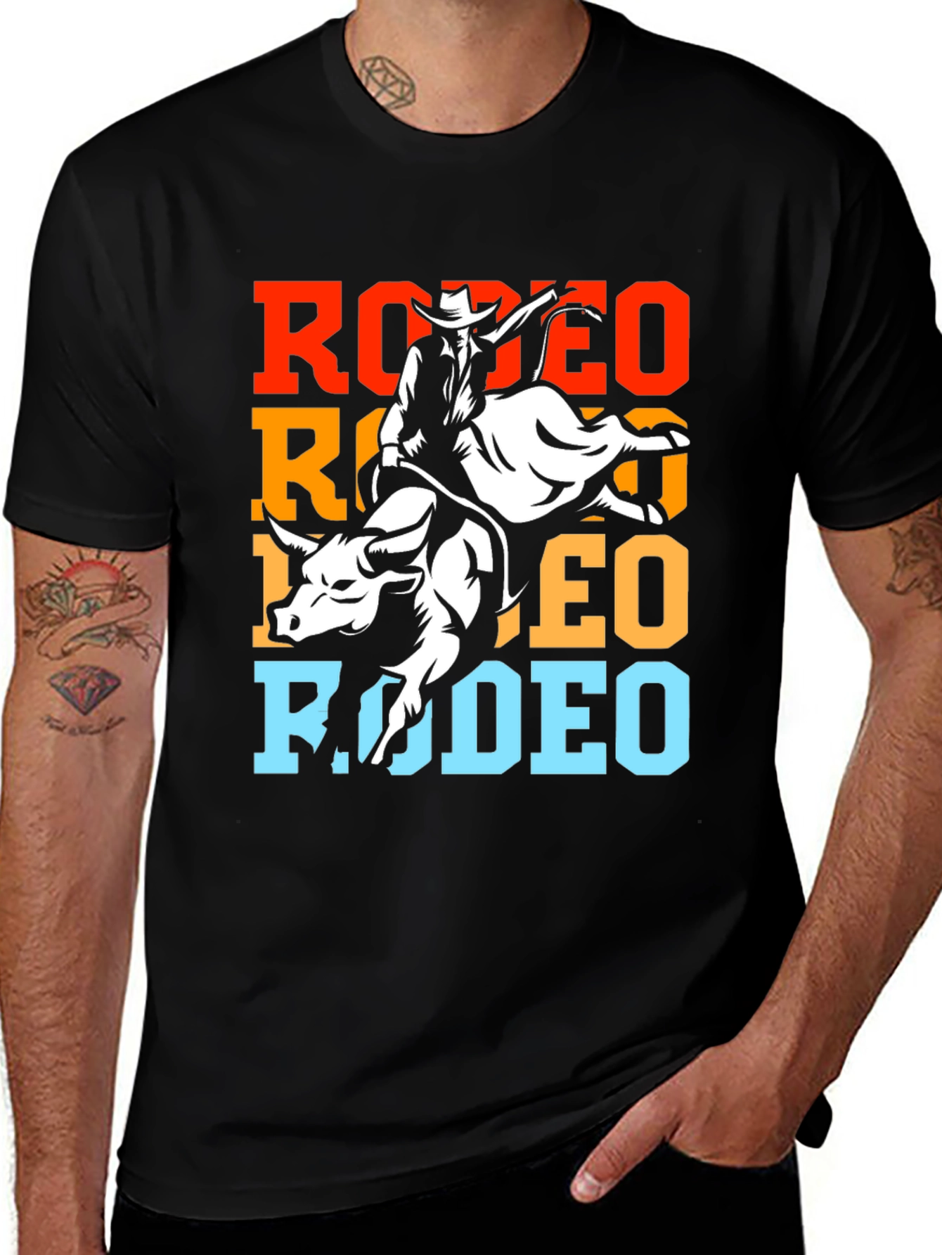 Variant 23 of Rodeo Bull Riding Graphic Tee - Black