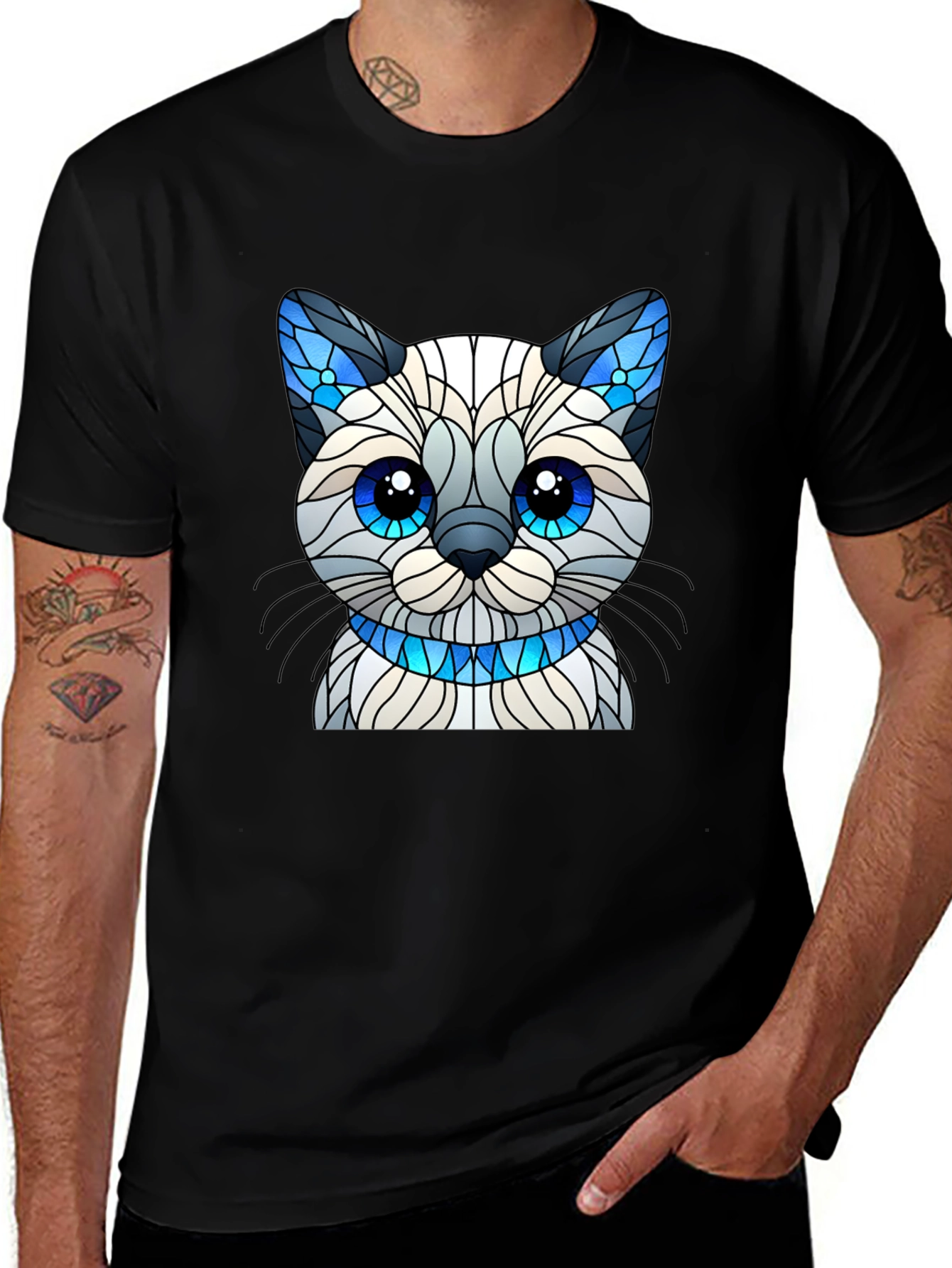 Variant 2 of Stained Glass Cat Tee - Unique Graphic Shirt