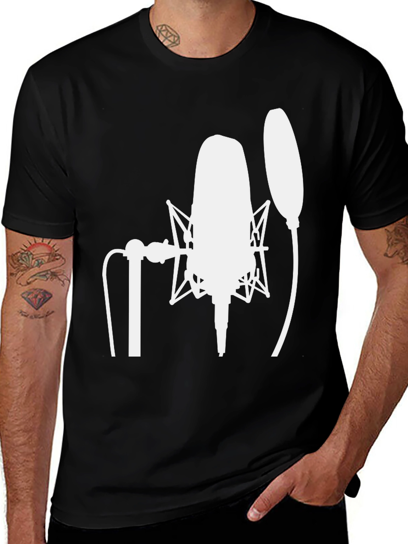 Studio Microphone Graphic Tee - Musician's Black T-Shirt