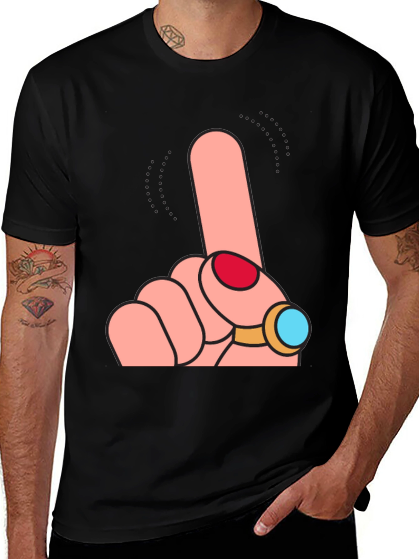 Variant 9 of Funny Finger Up Graphic Tee - Black Cotton Blend Shirt