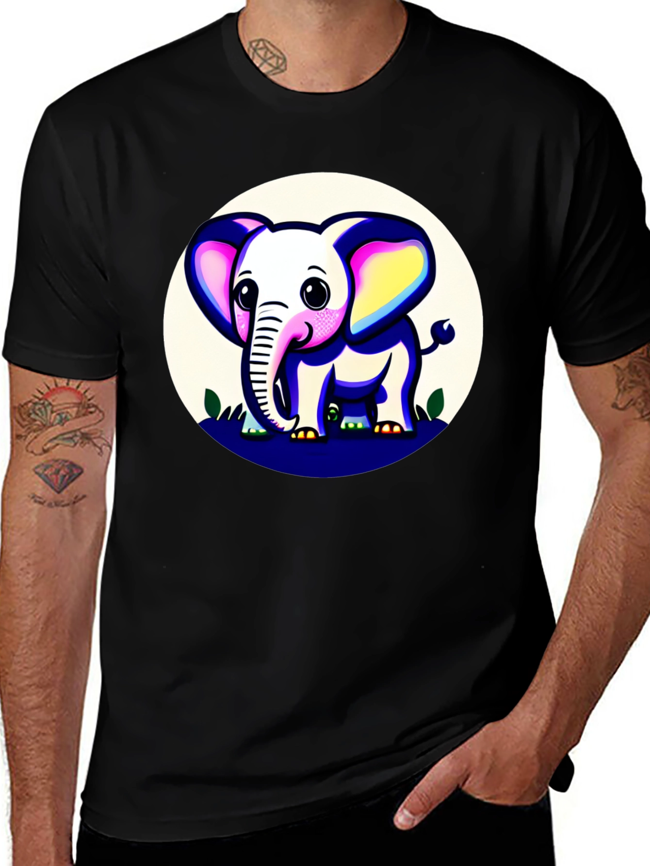 Variant 15 of Cute Elephant Graphic Tee - Black