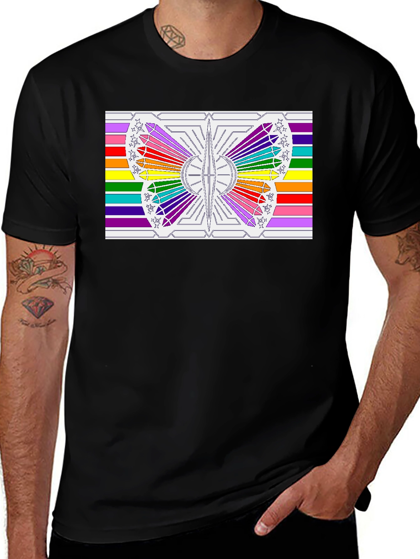 Variant 19 of Rainbow Butterfly Graphic Tee - Black Cotton Casual Shirt