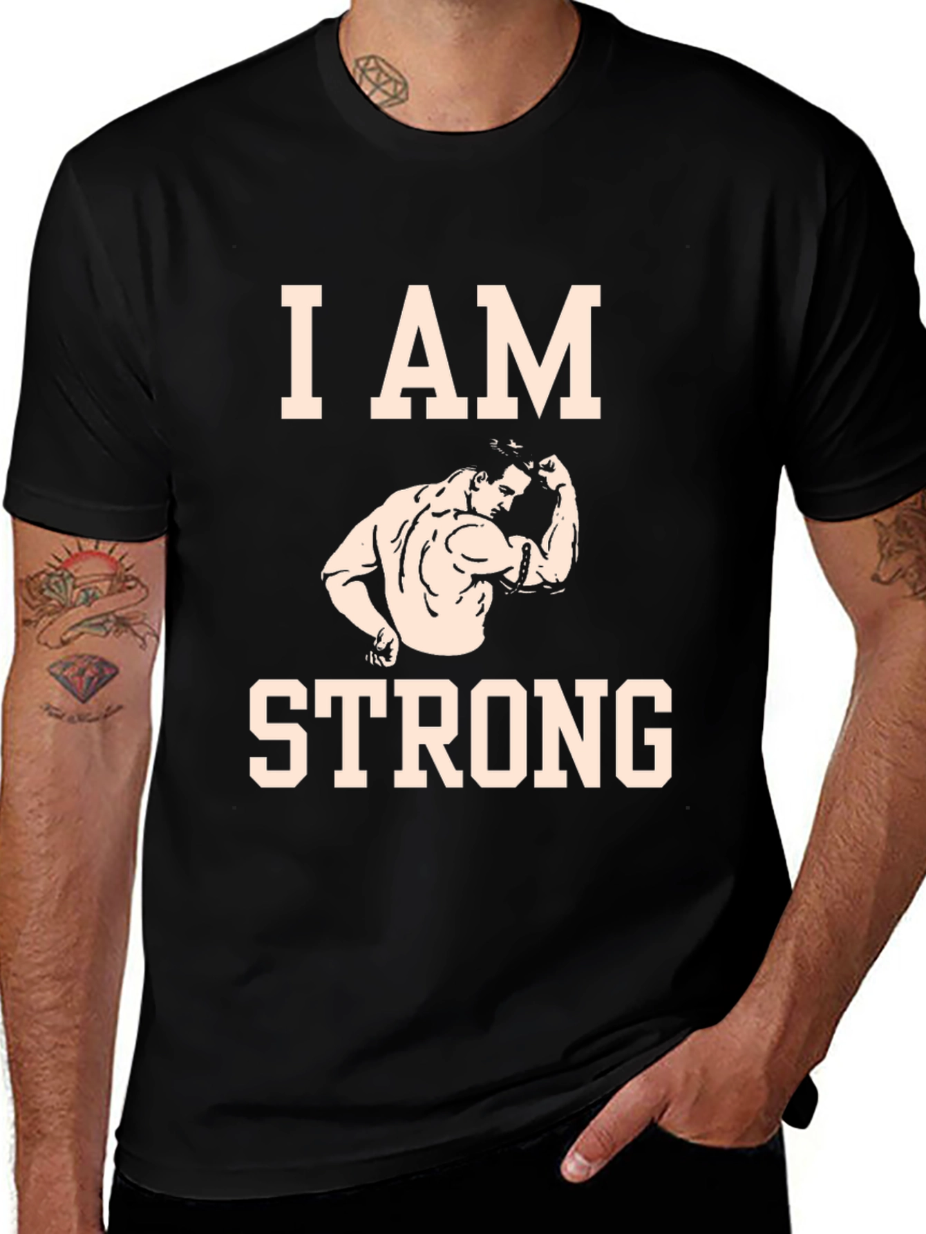 I AM STRONG Graphic Tee - Motivational Fitness Shirt