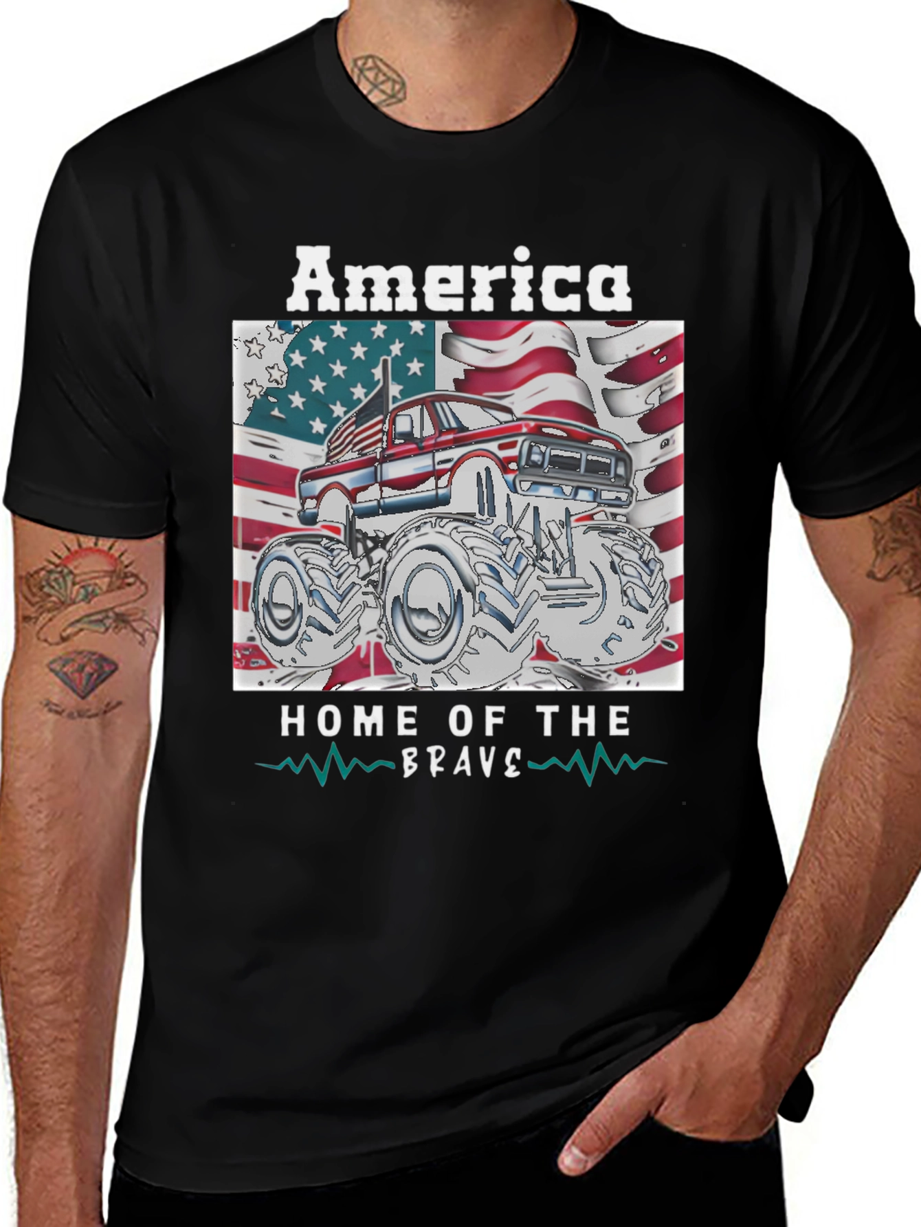 Variant 27 of America Home of the Brave Monster Truck T-Shirt