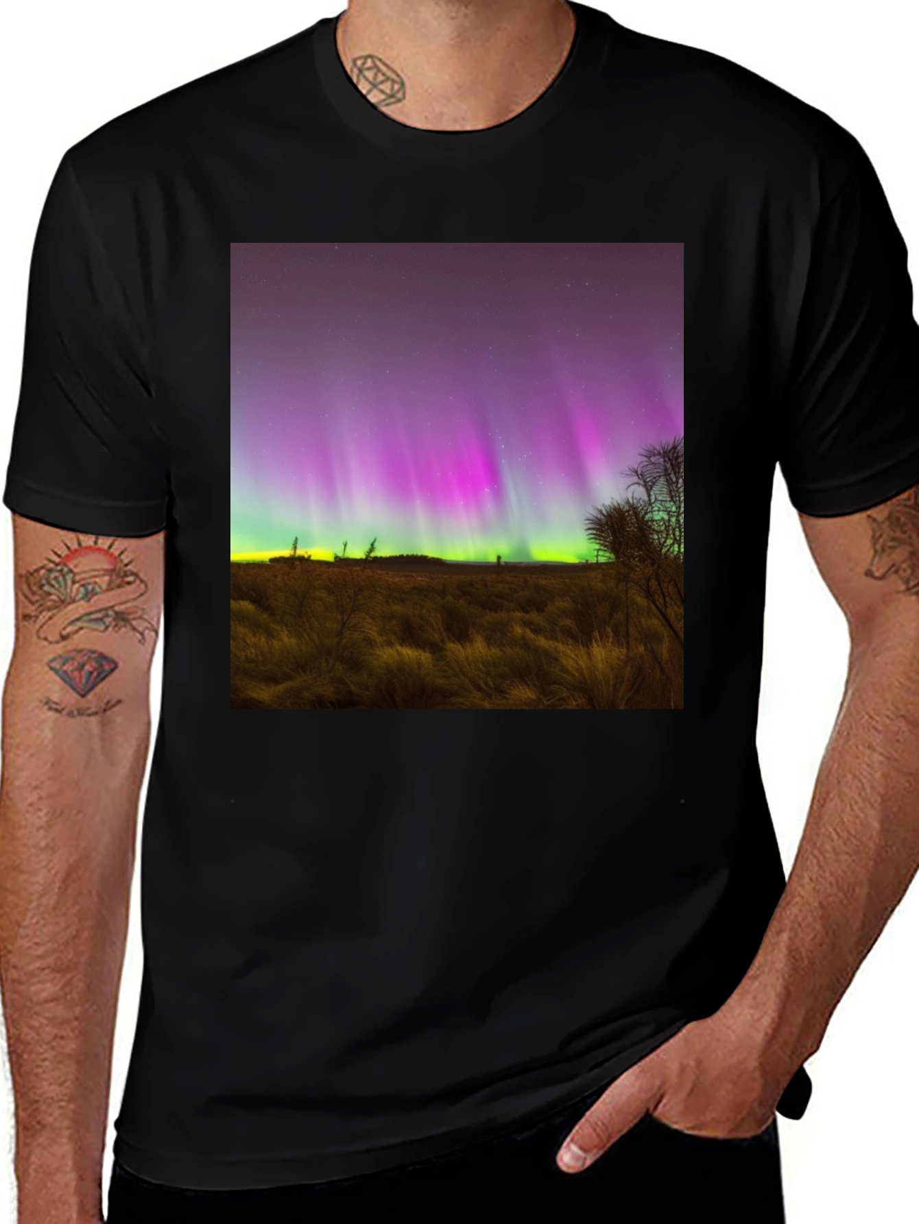 Variant 7 of Aurora Borealis Graphic Tee - Night Sky T-Shirt