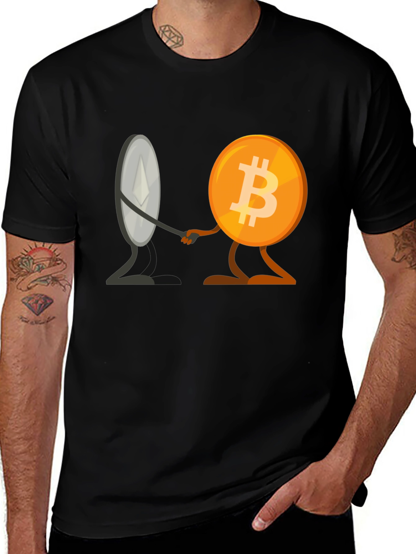 Variant 18 of Crypto Collaboration T-Shirt - Bitcoin & Ethereum Unite!