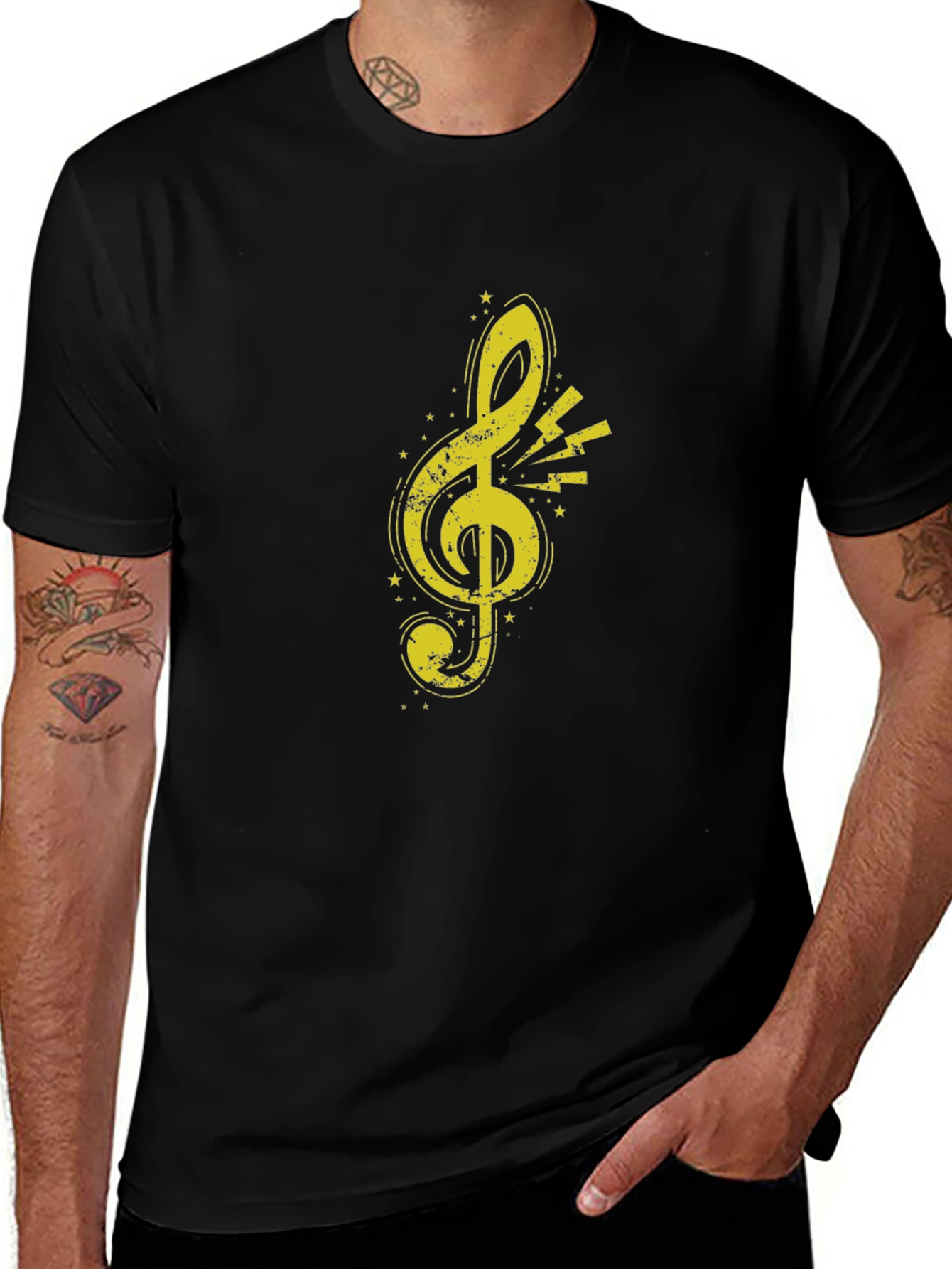 Graphic Tee: Yellow Treble Clef Design