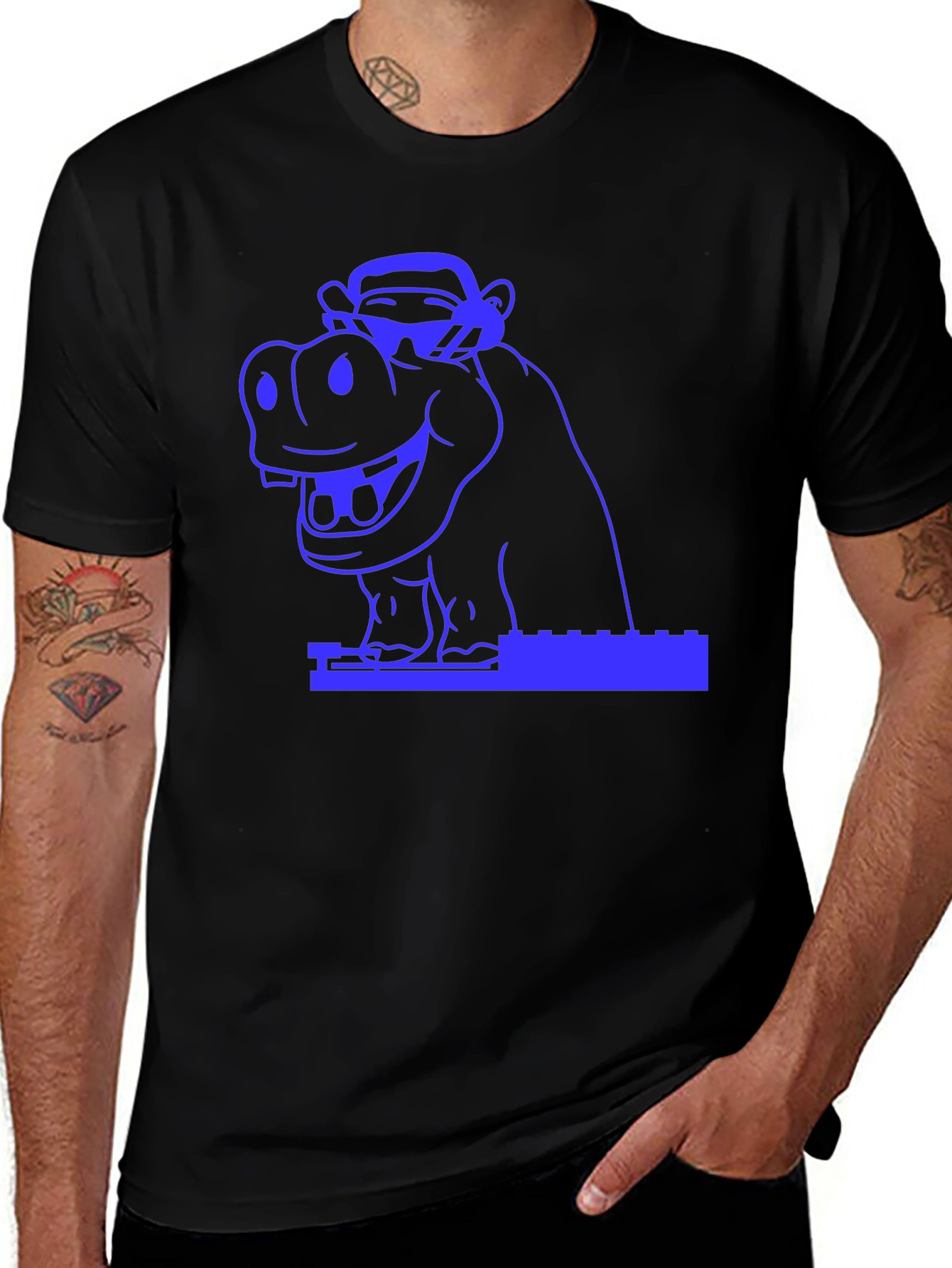 Variant 16 of Hippo & Monkey Graphic Tee - Cool Blue Design